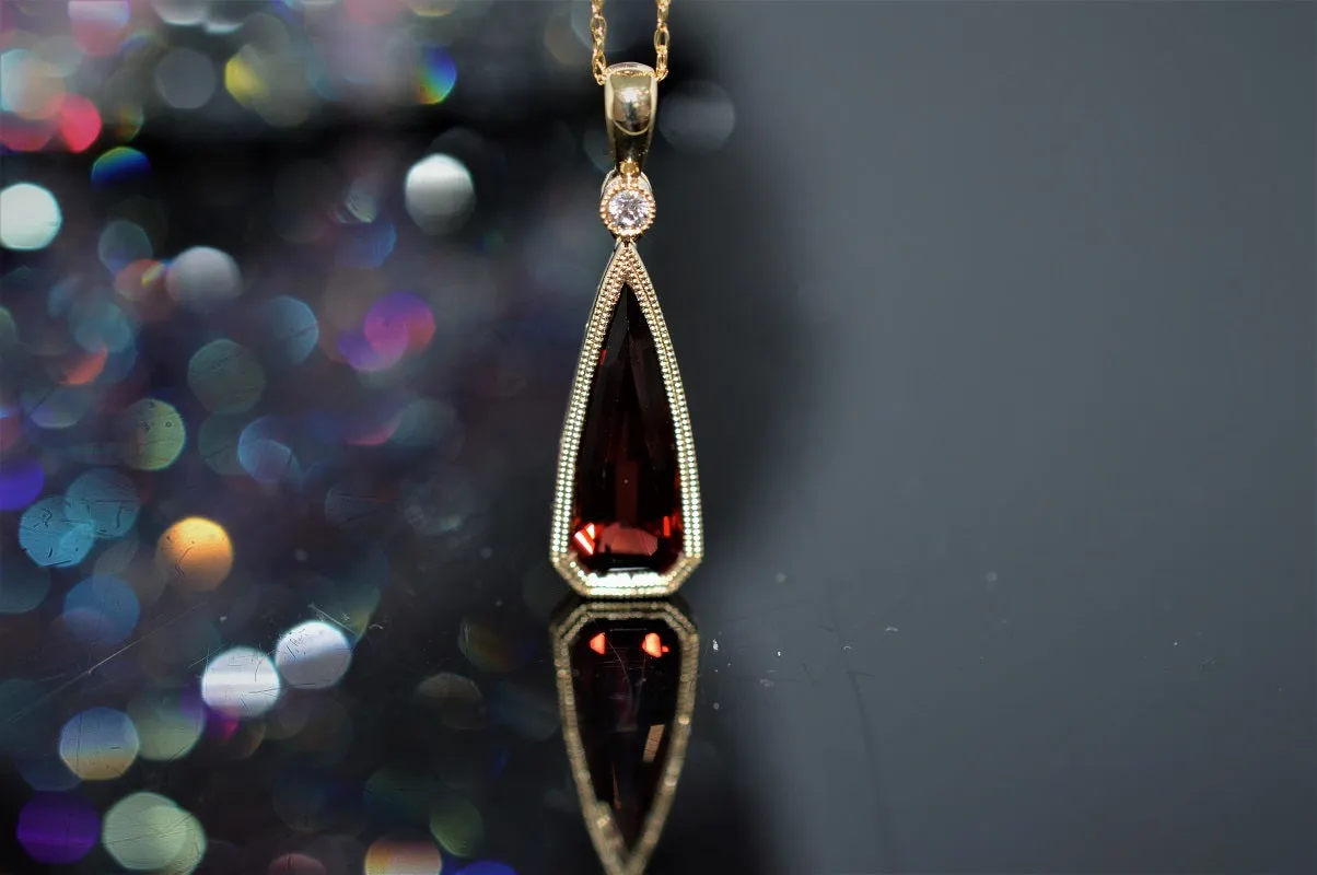 14K Bullet Cut Garnet and Diamond Pendant