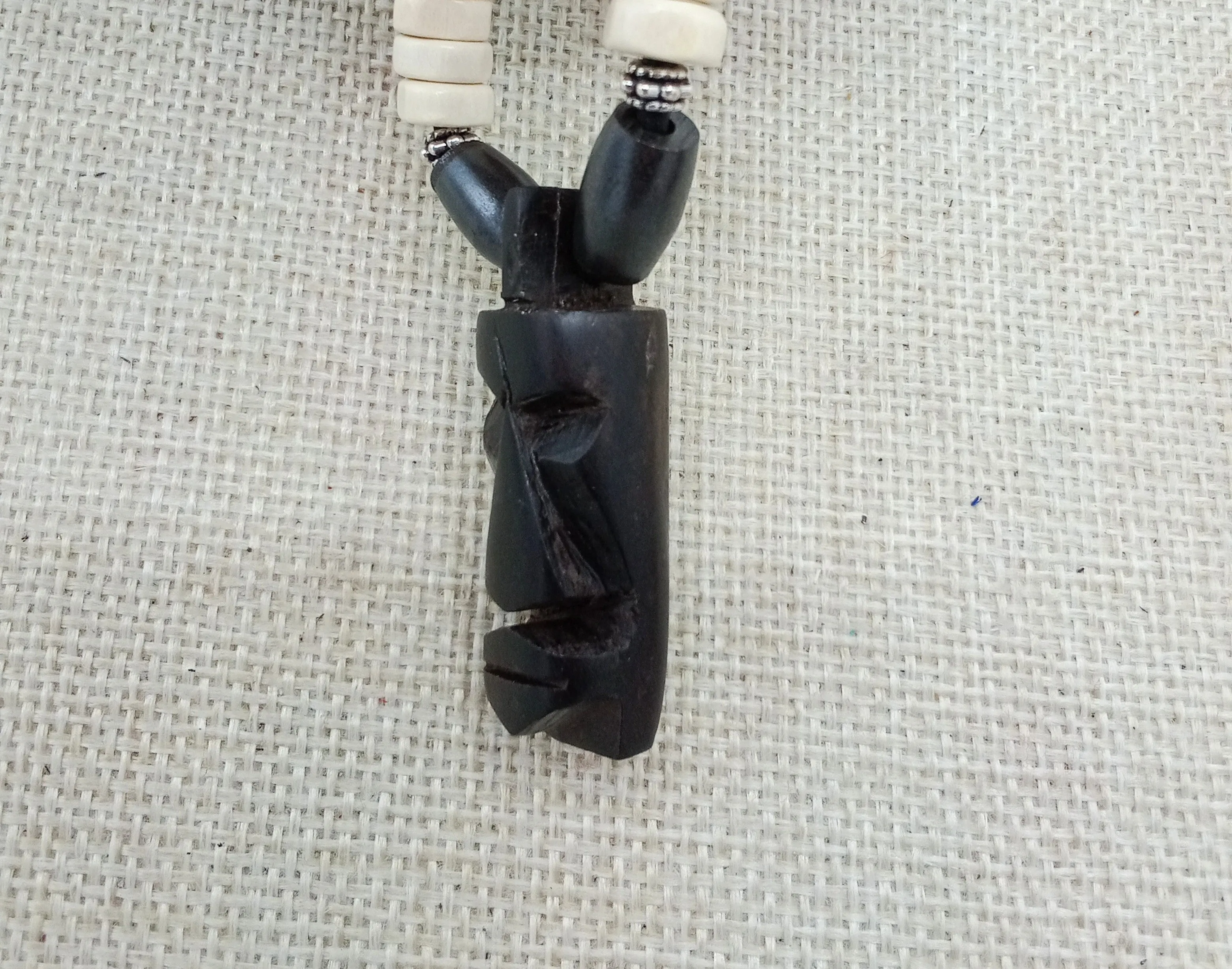 African Wooden Pendant Beaded White Men Gift for Him Black Owned