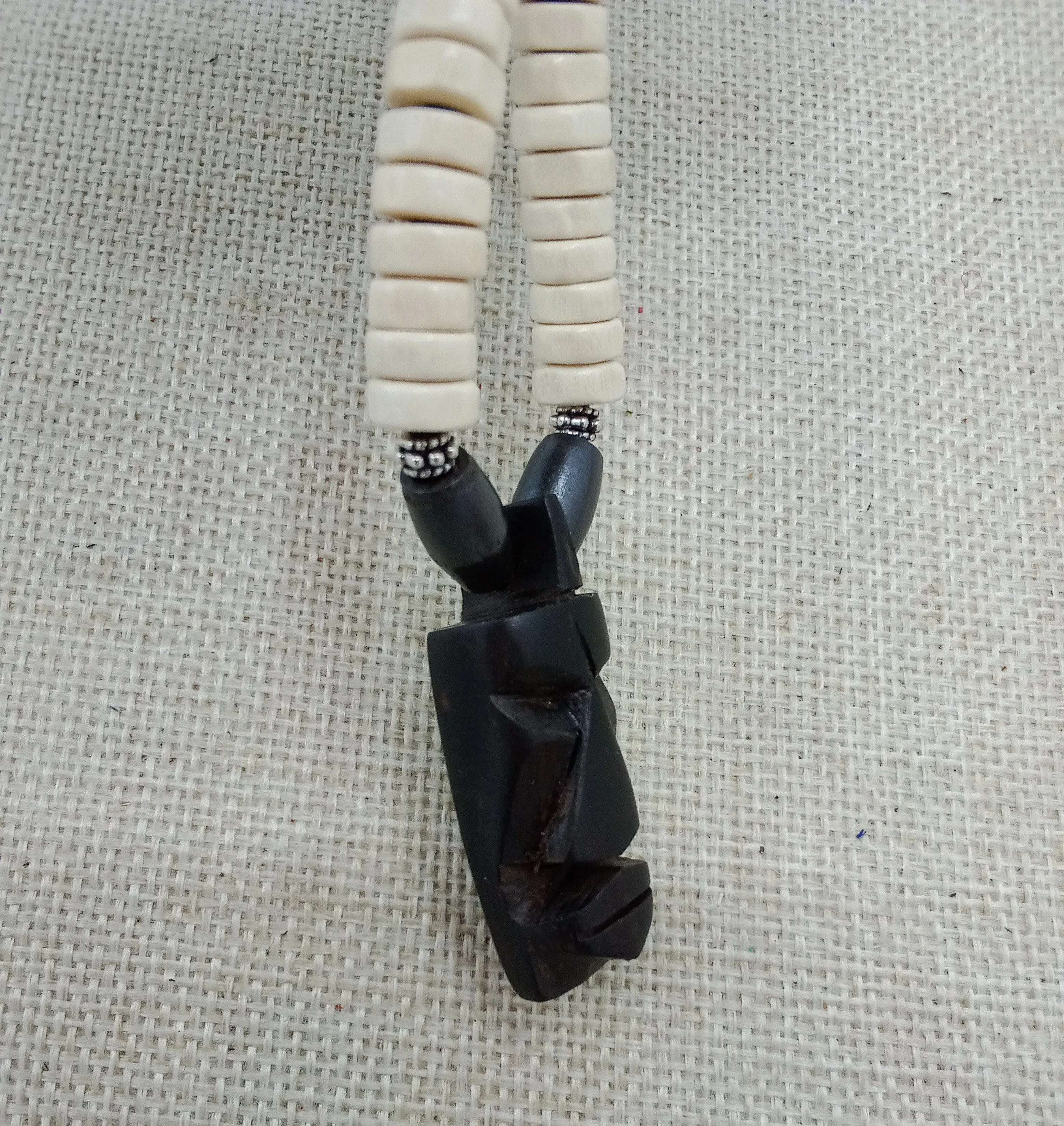 African Wooden Pendant Beaded White Men Gift for Him Black Owned