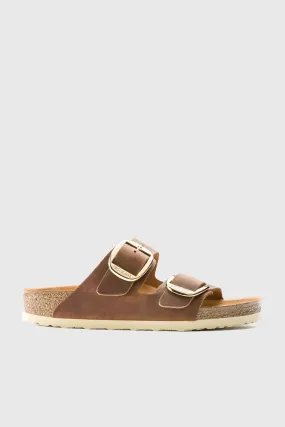 Birkenstock Sandalo Arizona Big Buckle Pelle Oliata Marrone