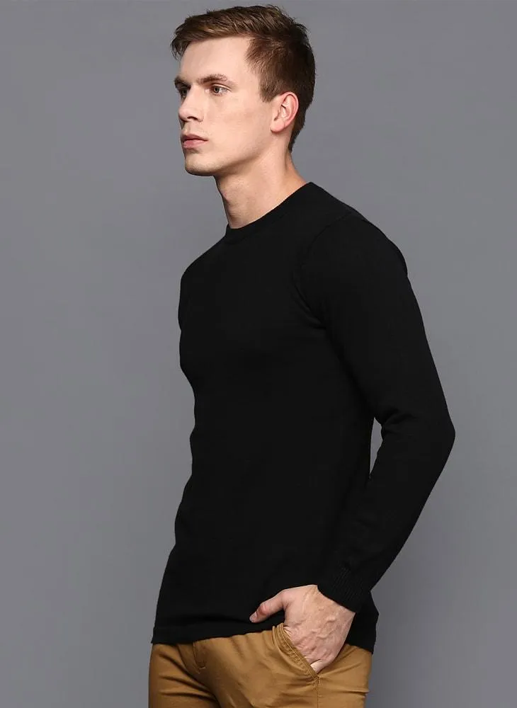 Black Crew Neck Long Sleeved Jumper