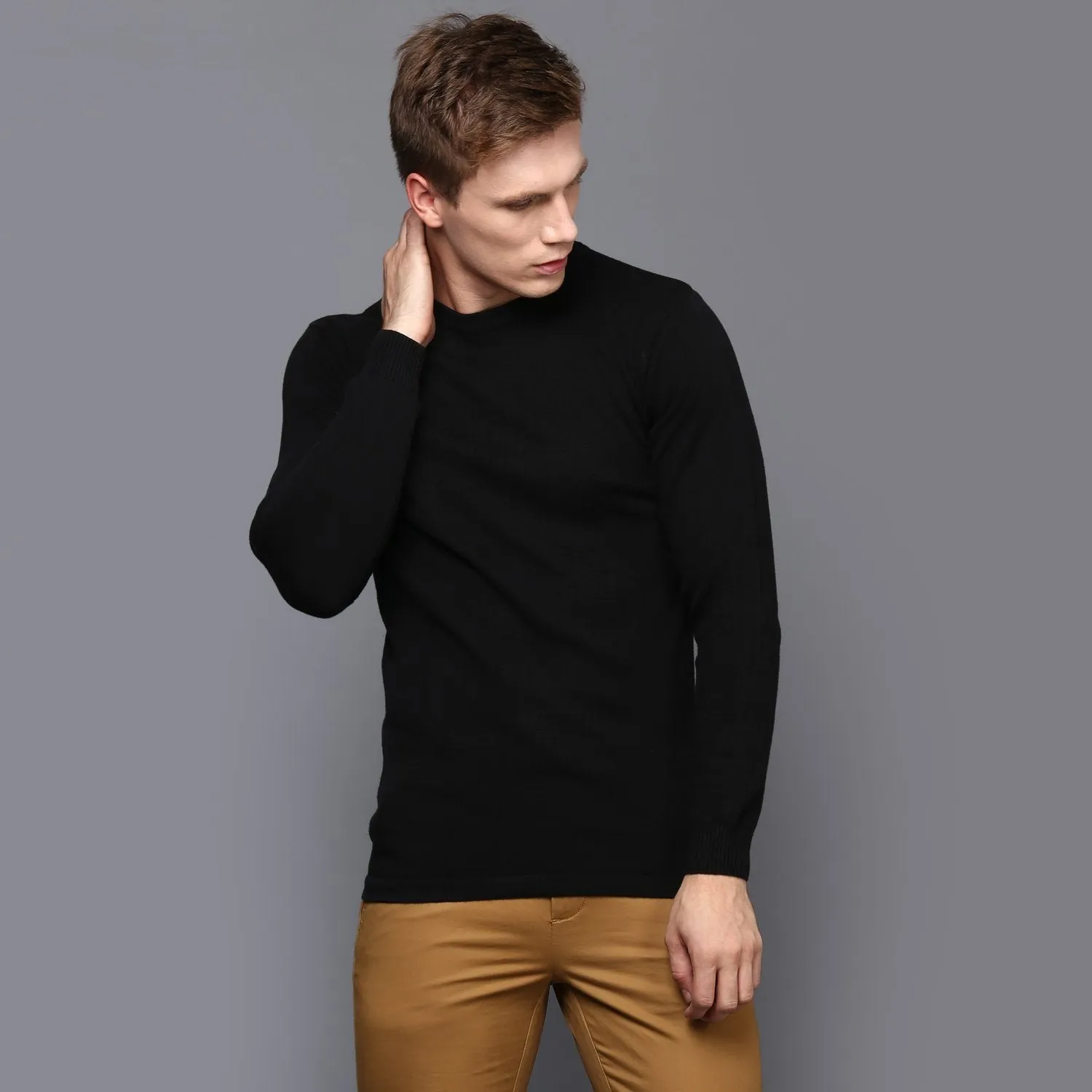 Black Crew Neck Long Sleeved Jumper