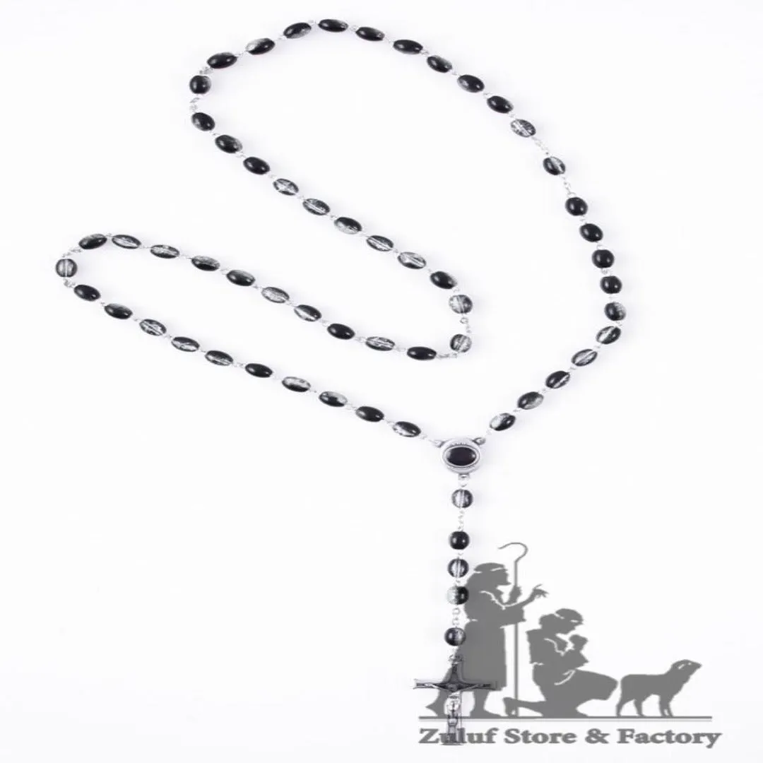 Black Crystal Beads Rosary Necklace for Men - ROS044