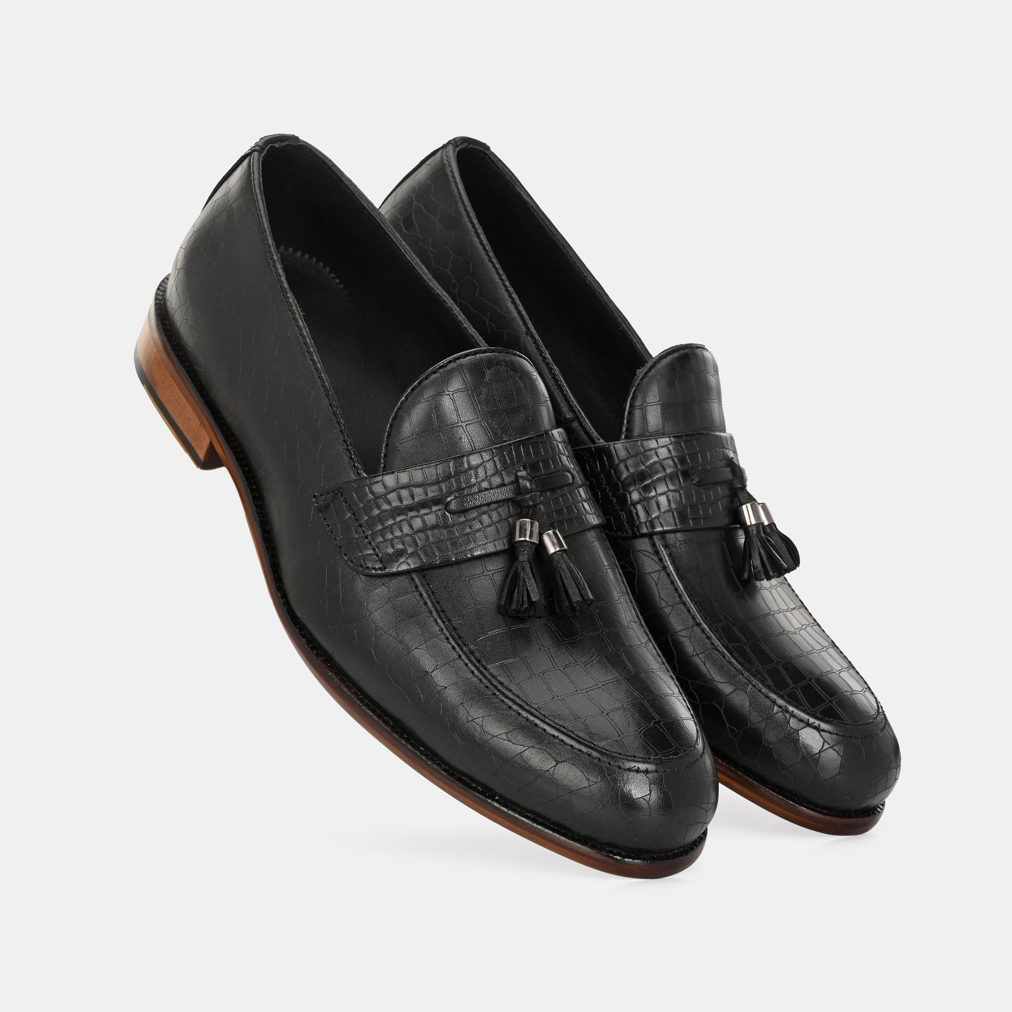 Black Laser Engraved Tassel Loafers by Lafattio