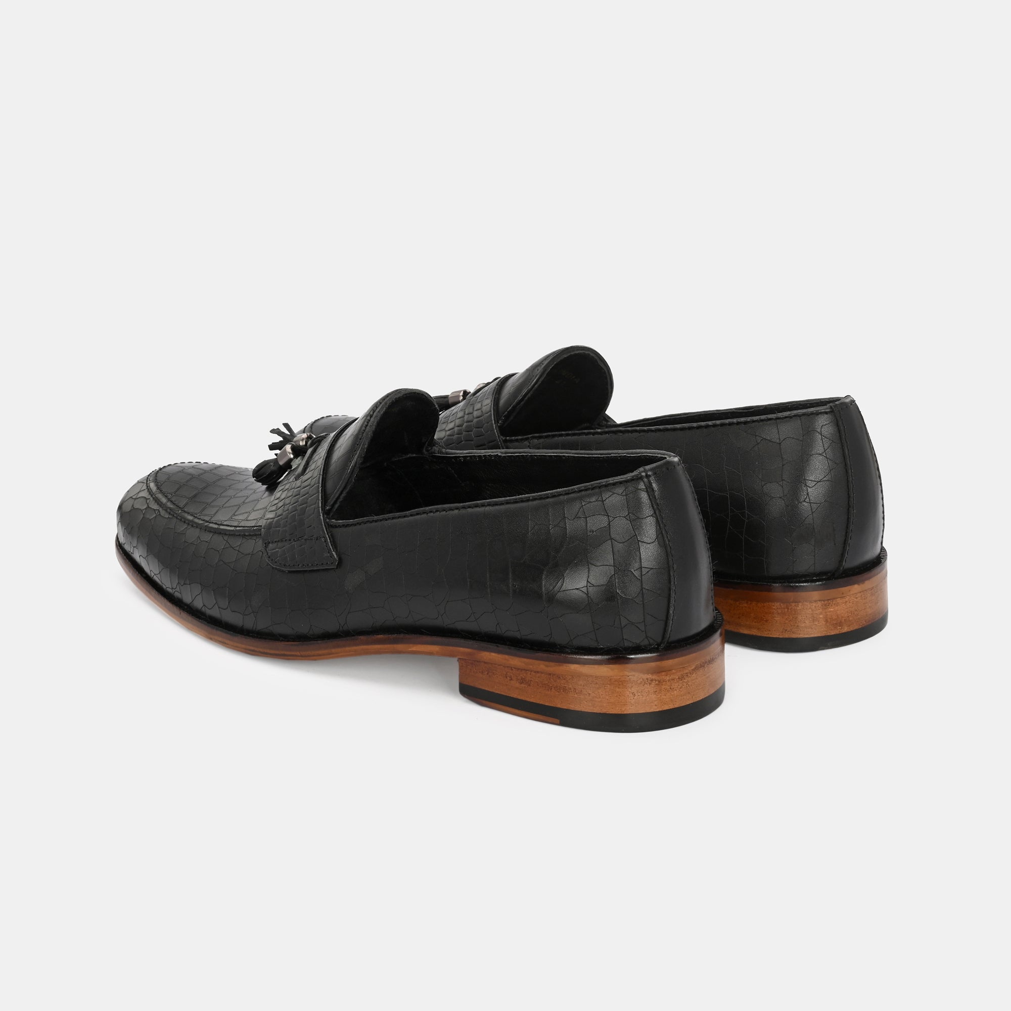 Black Laser Engraved Tassel Loafers by Lafattio