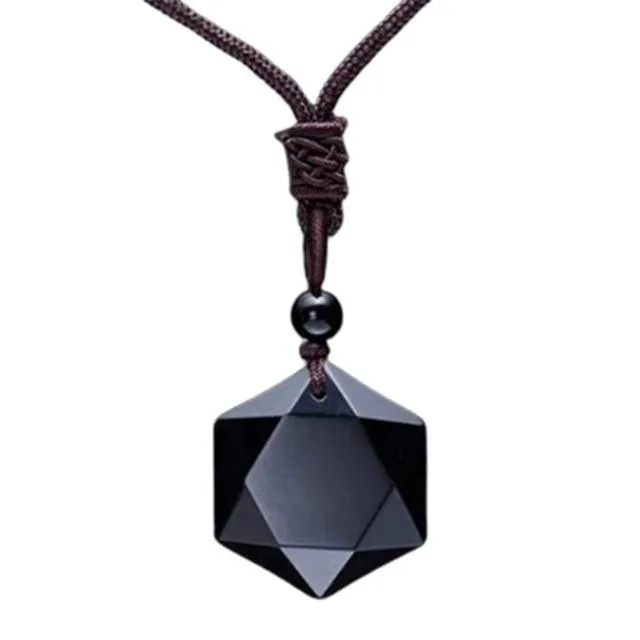 Black Obsidian Natural Stone Pendant Necklace