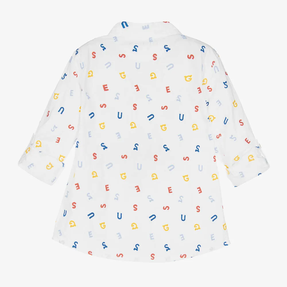 Boys White Guess Logo Shirt