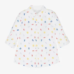 Boys White Guess Logo Shirt