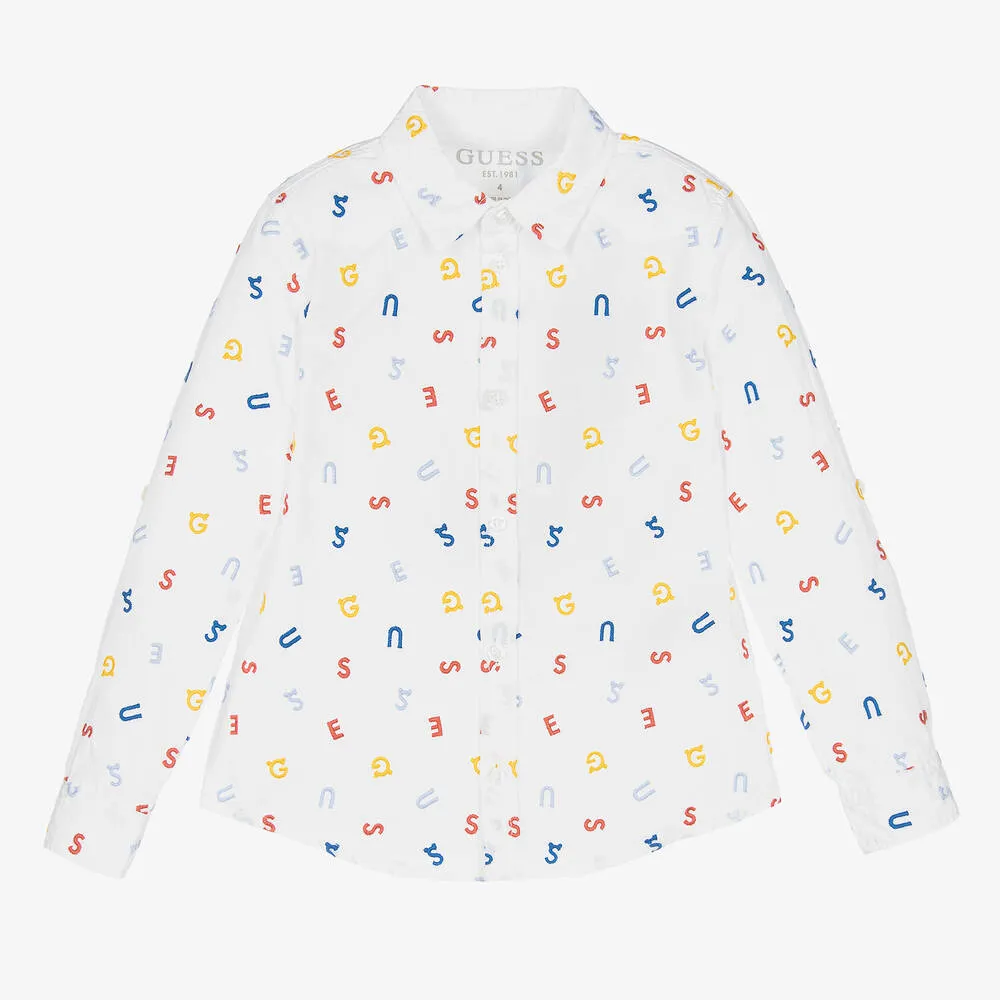 Boys White Guess Logo Shirt