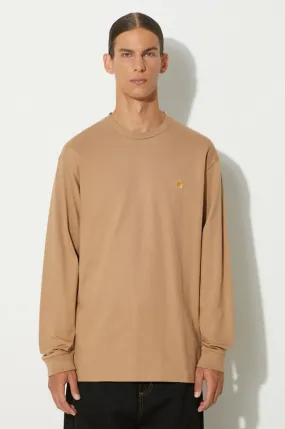 Carhartt WIP cotton longsleeve top Longsleeve Chase beige color smooth I026392.2GQXX