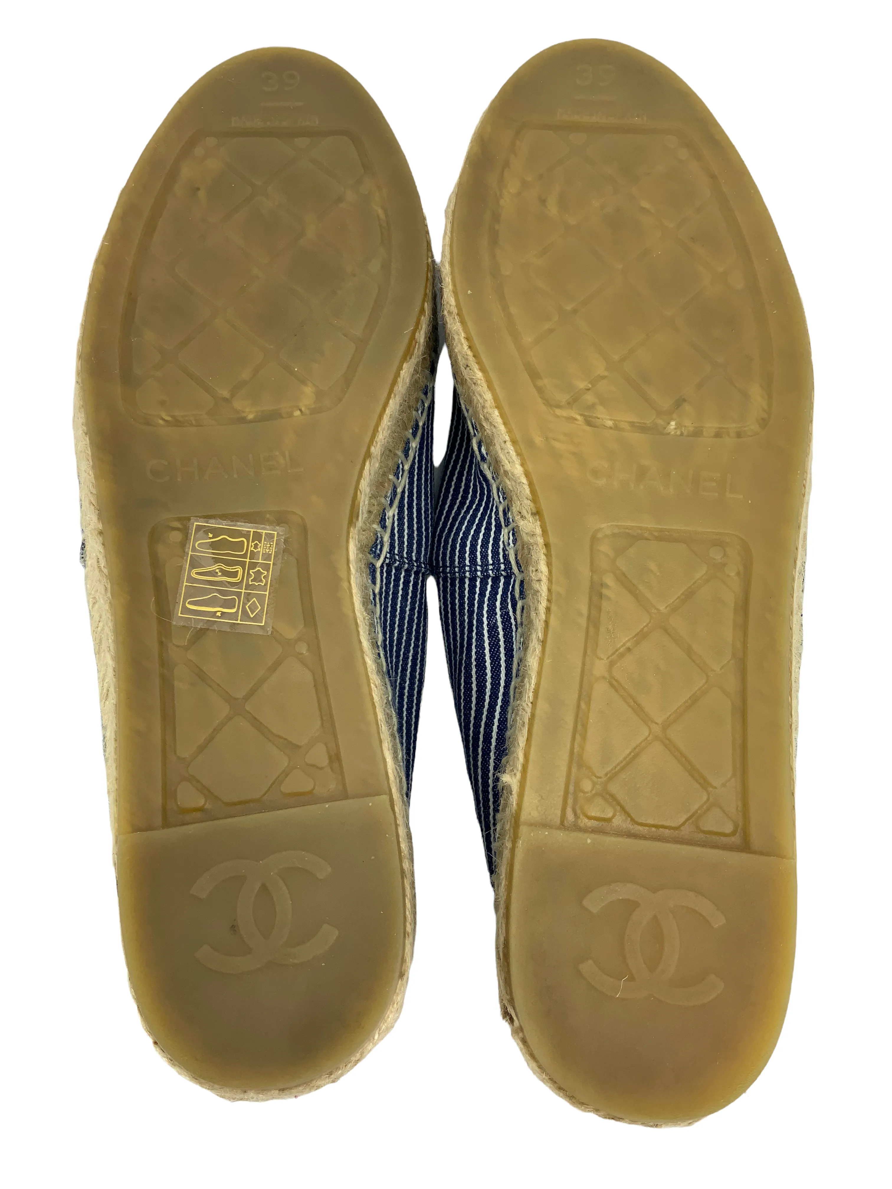 CHANEL Canvas Striped Patent Leather CC Espadrilles Size 9