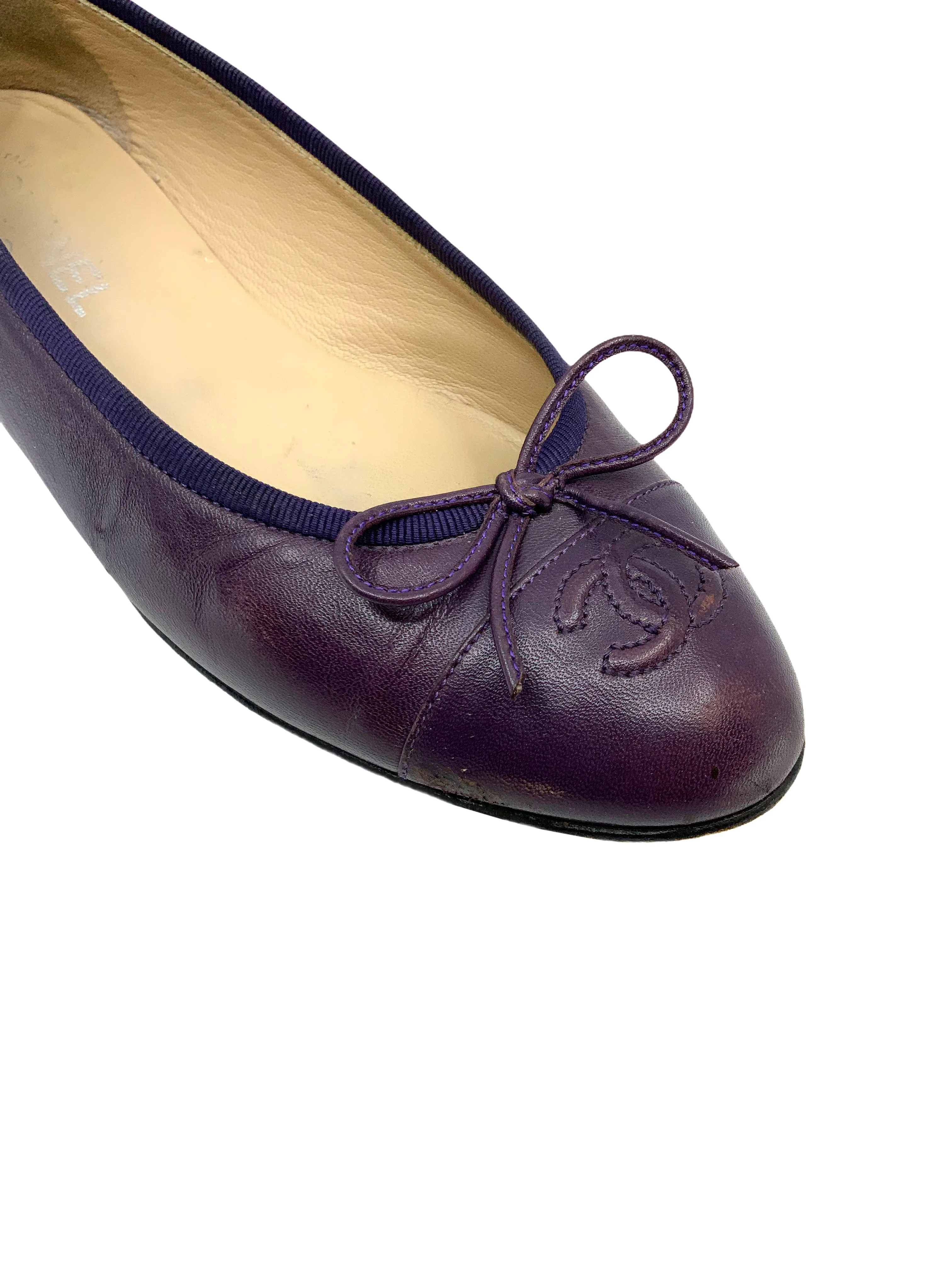 Chanel CC Cap Toe Lambskin Leather Ballet Flats Size 8