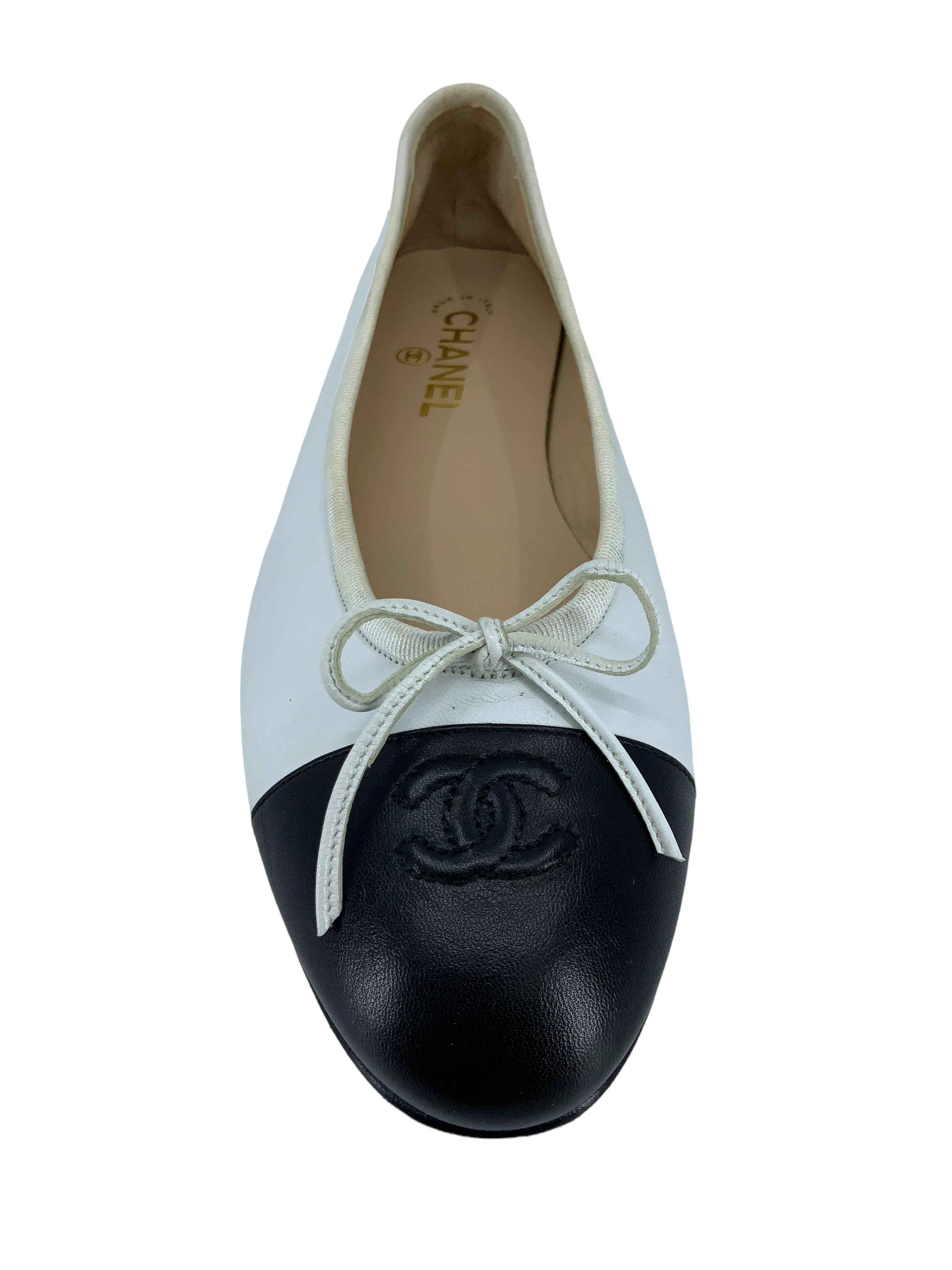 Chanel CC Cap Toe Leather Ballet Flats Size 11