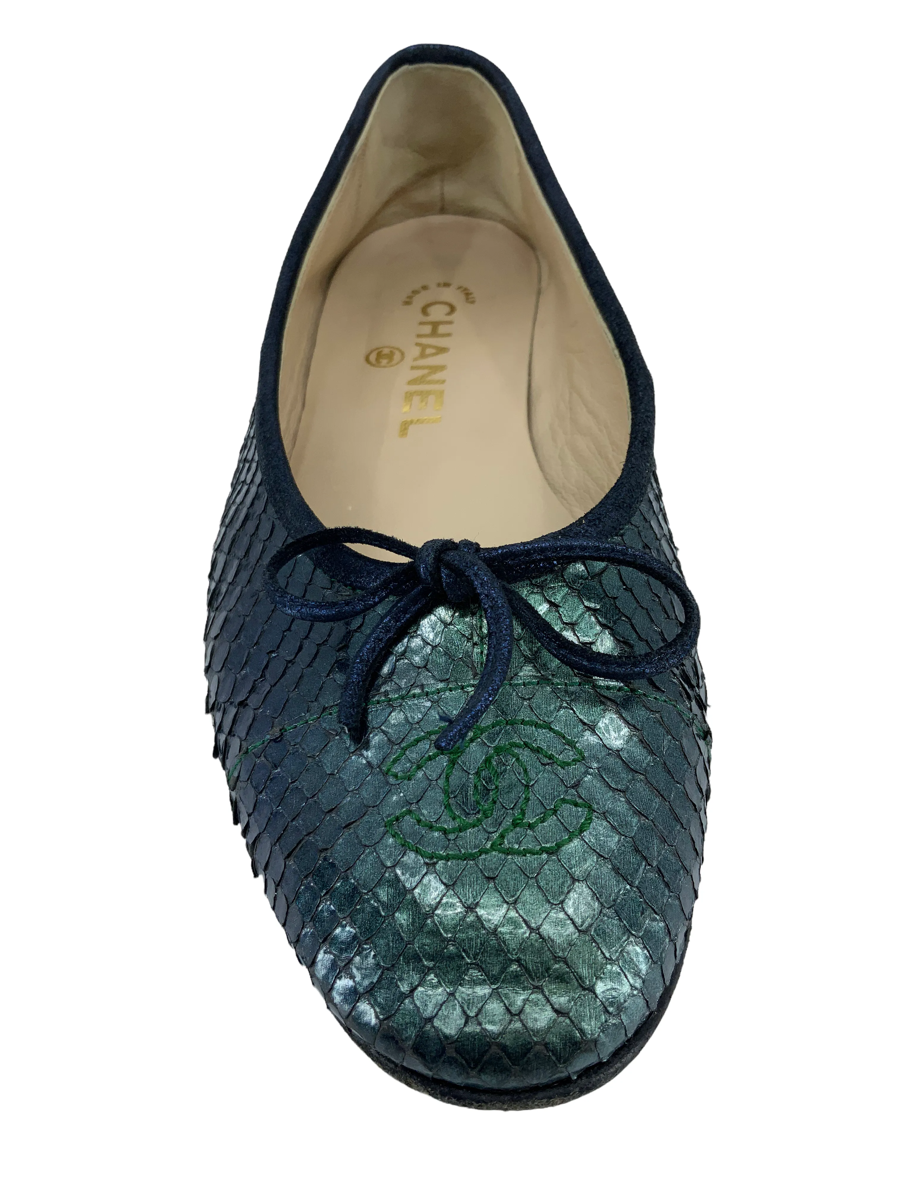 CHANEL CC Cap Toe Ombre Python Ballet Flats Size 7