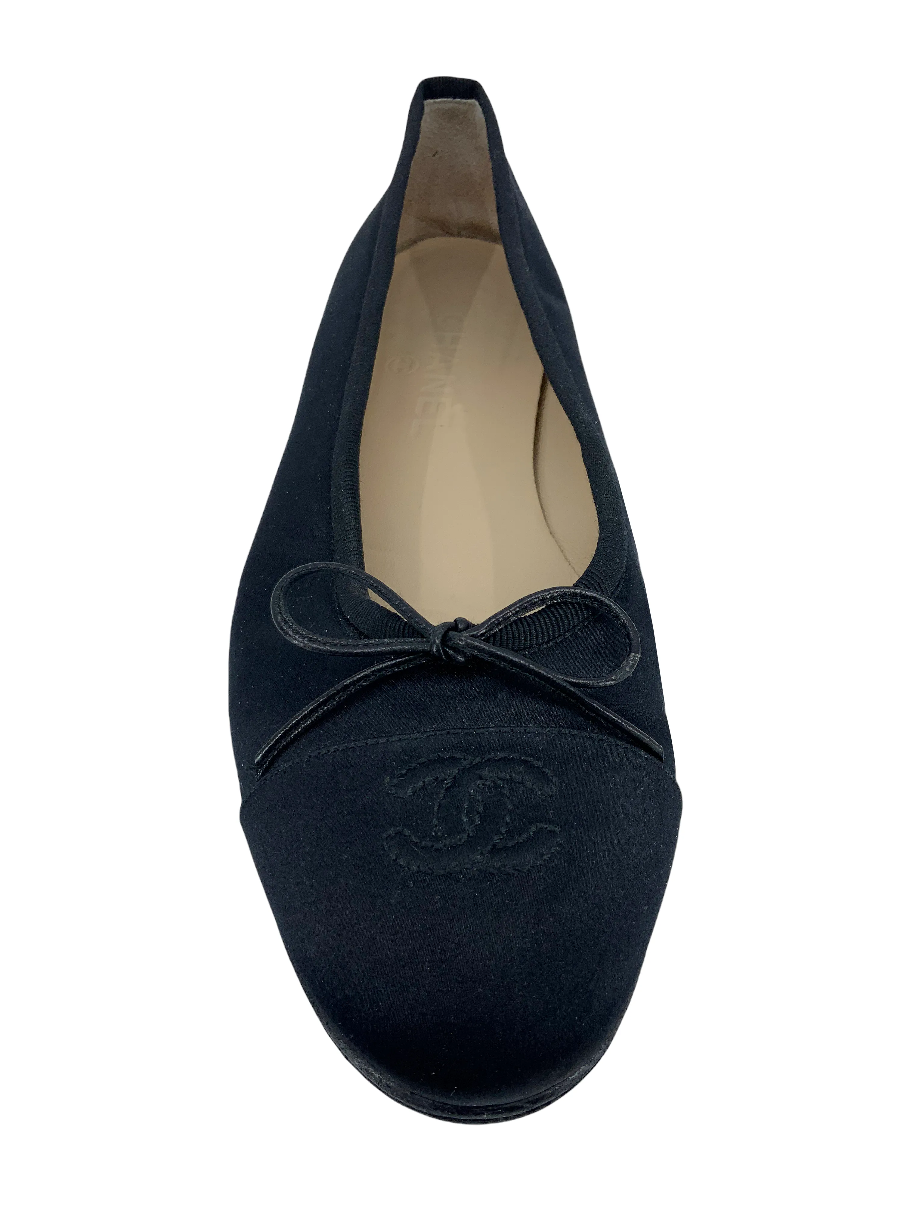 Chanel CC Cap Toe Satin Ballet Flats Size 10.5