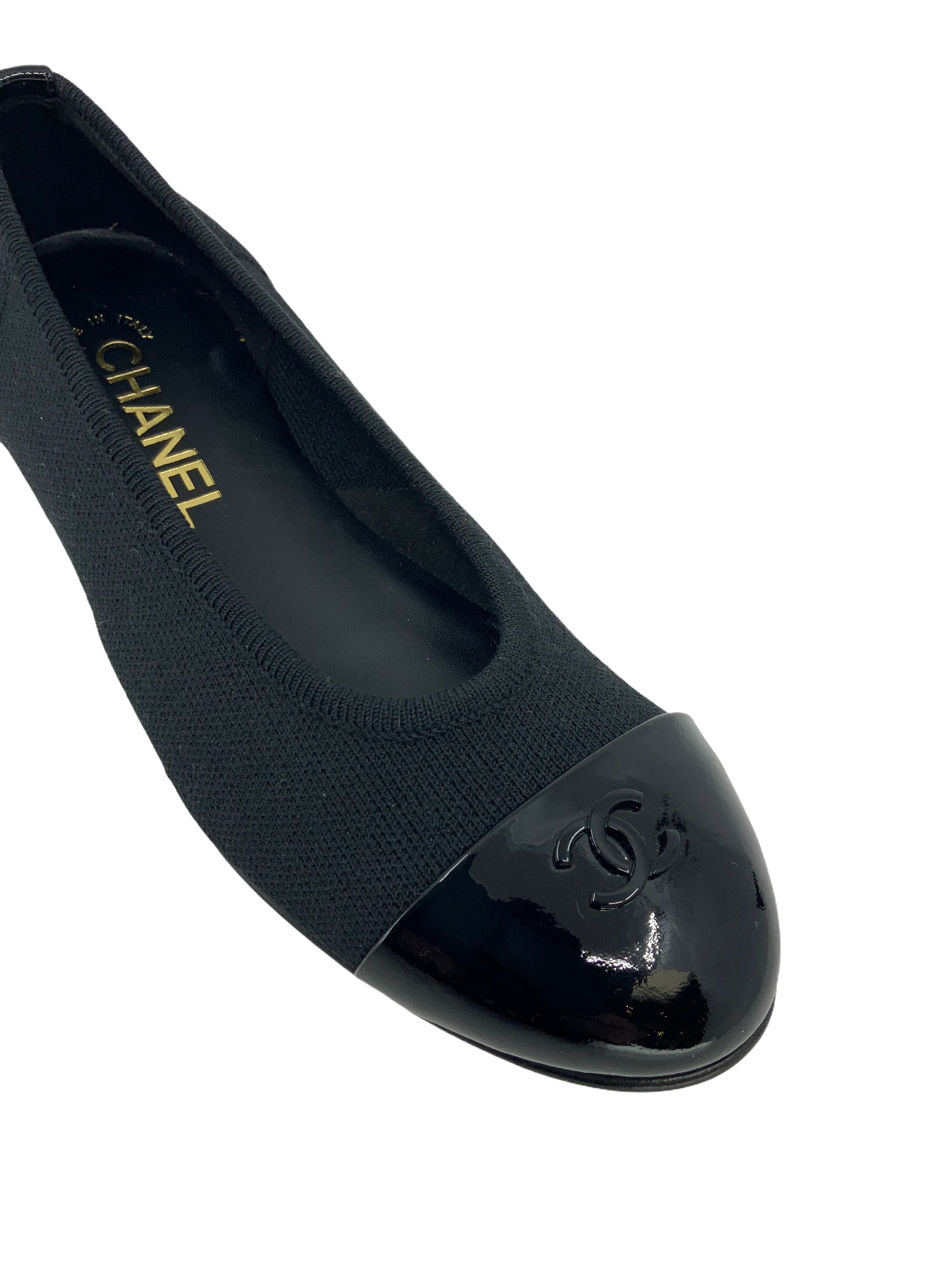 Chanel Fabric Patent CC Cap Toe Ballerina Flats 6