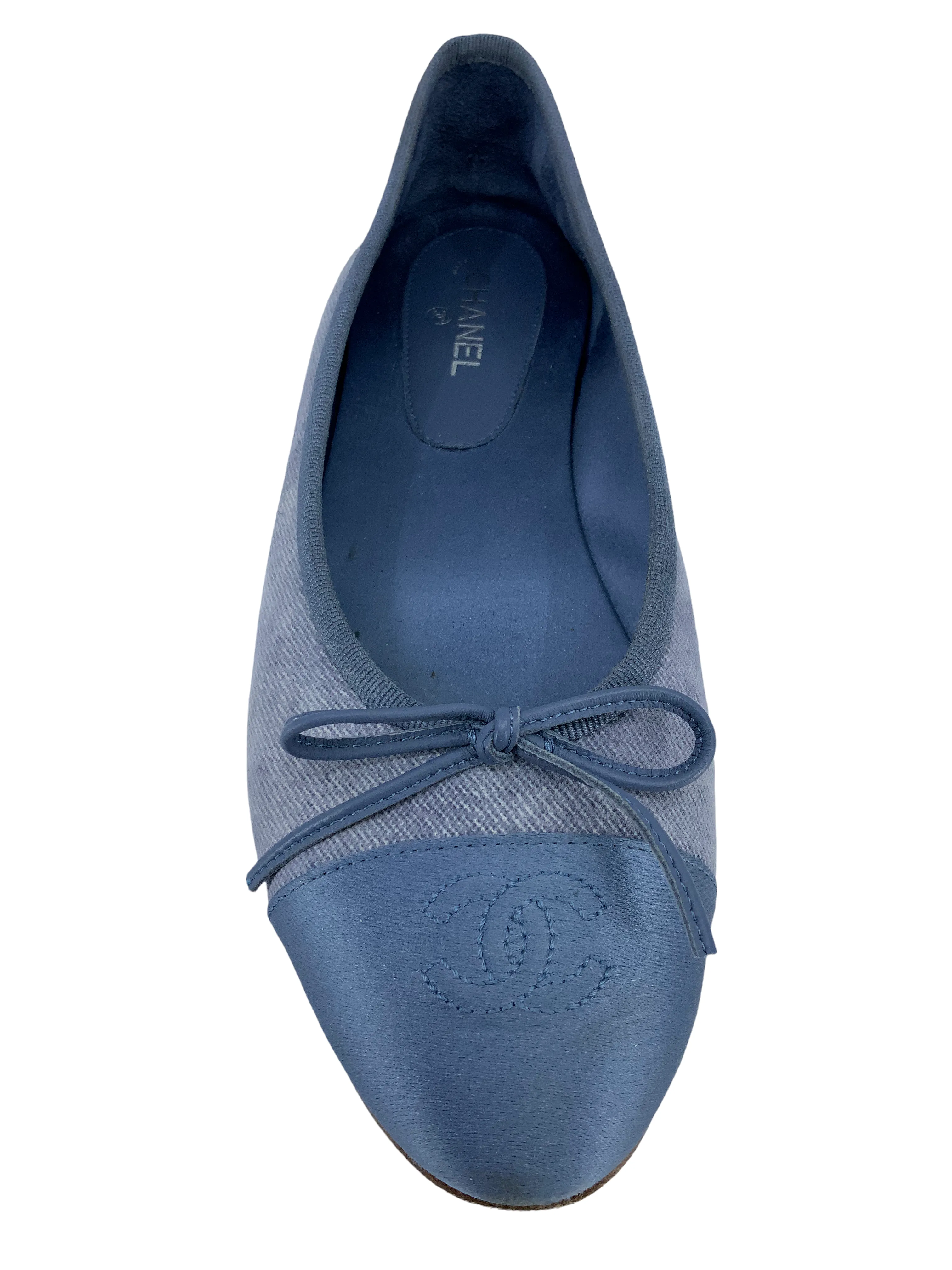 CHANEL Goatskin and Silk CC Cap Toe Ballet Flats Size 7.5