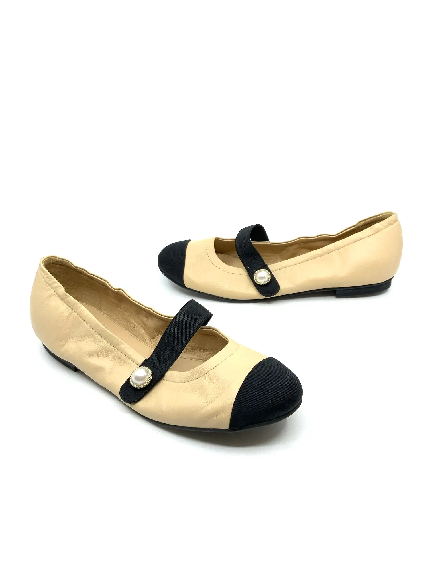 Chanel Lambskin Cap Toe Ballet Flats Size 9