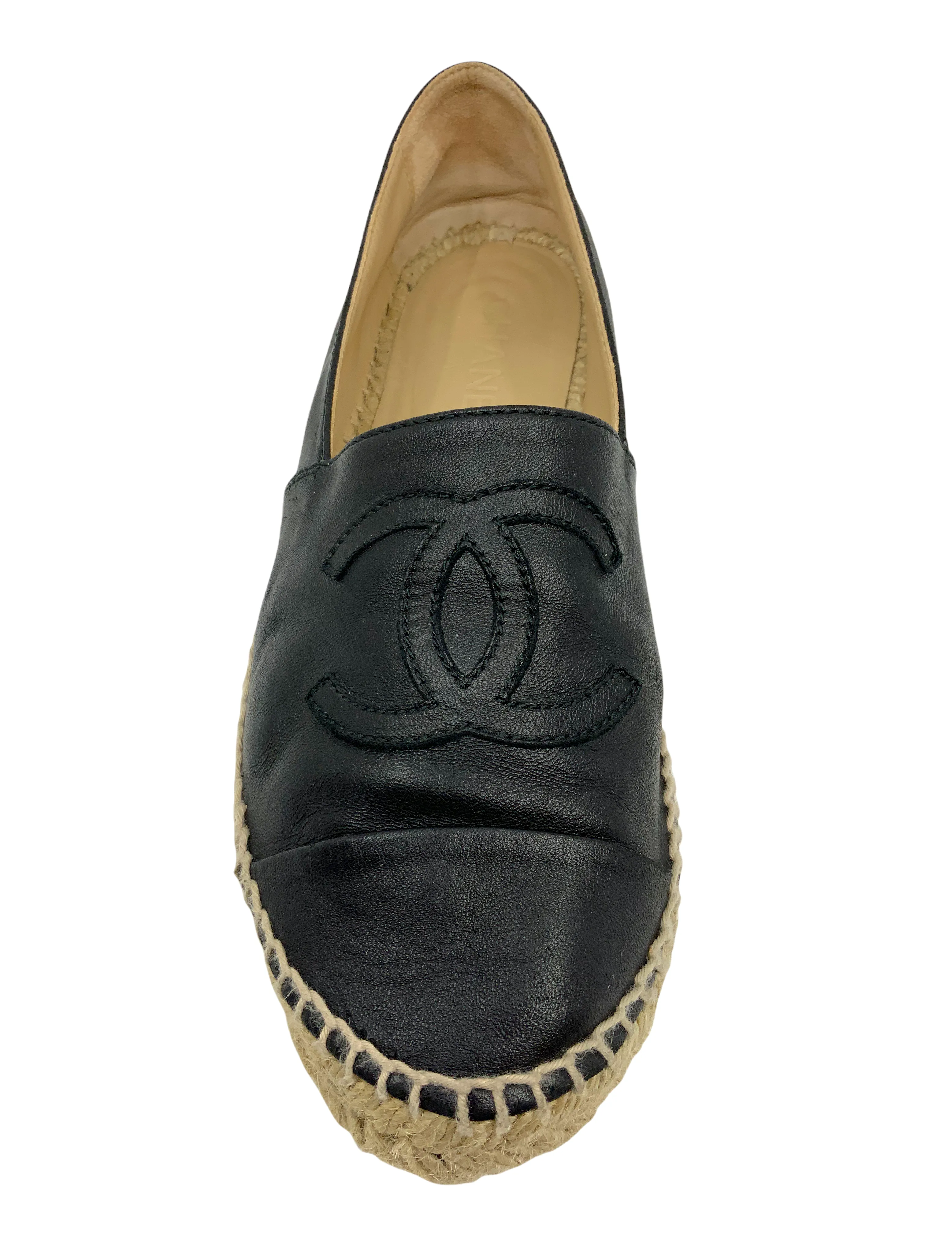 Chanel Lambskin Leather CC Espadrille Flats Size 9