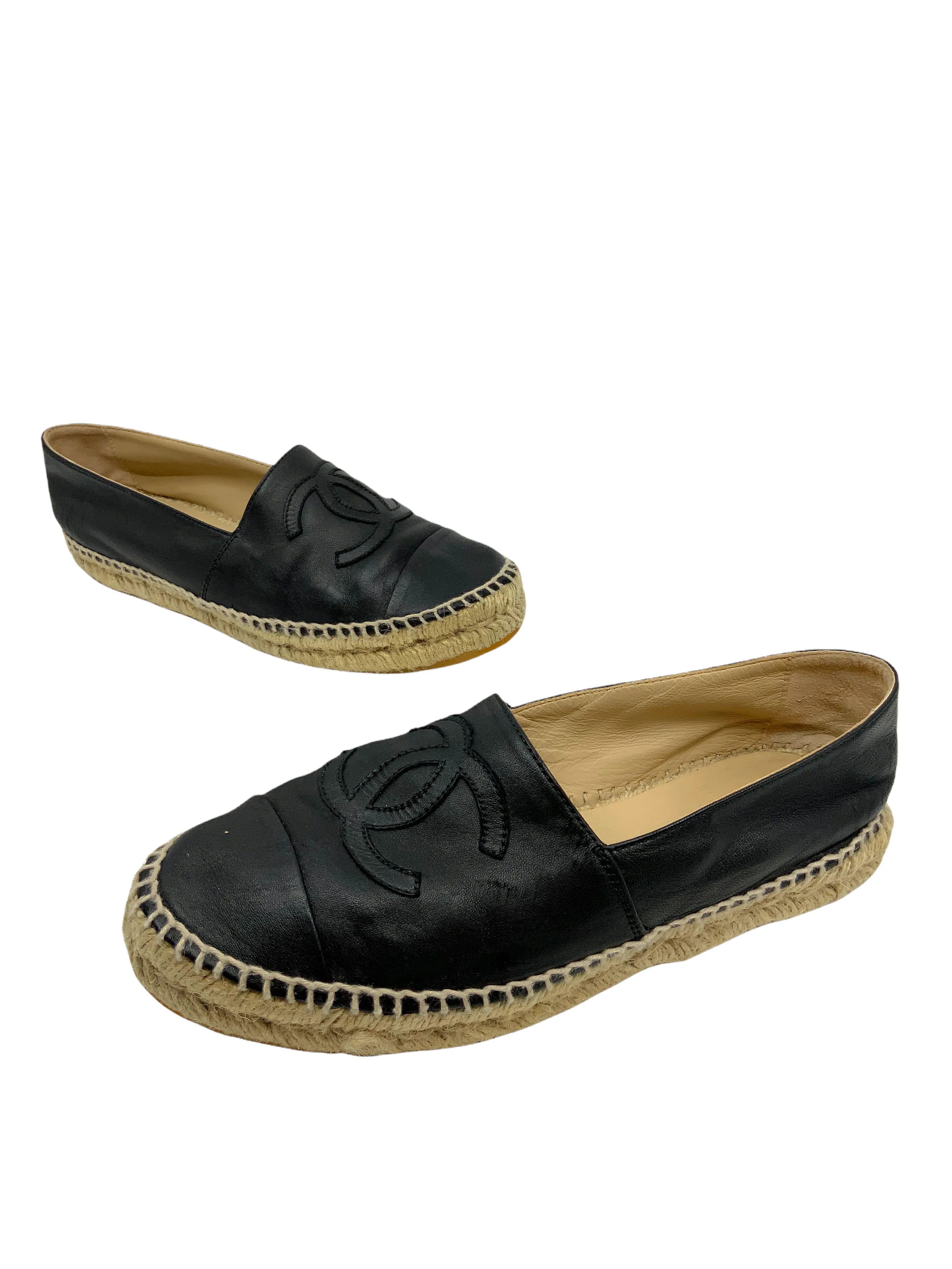 Chanel Lambskin Leather CC Espadrille Flats Size 9