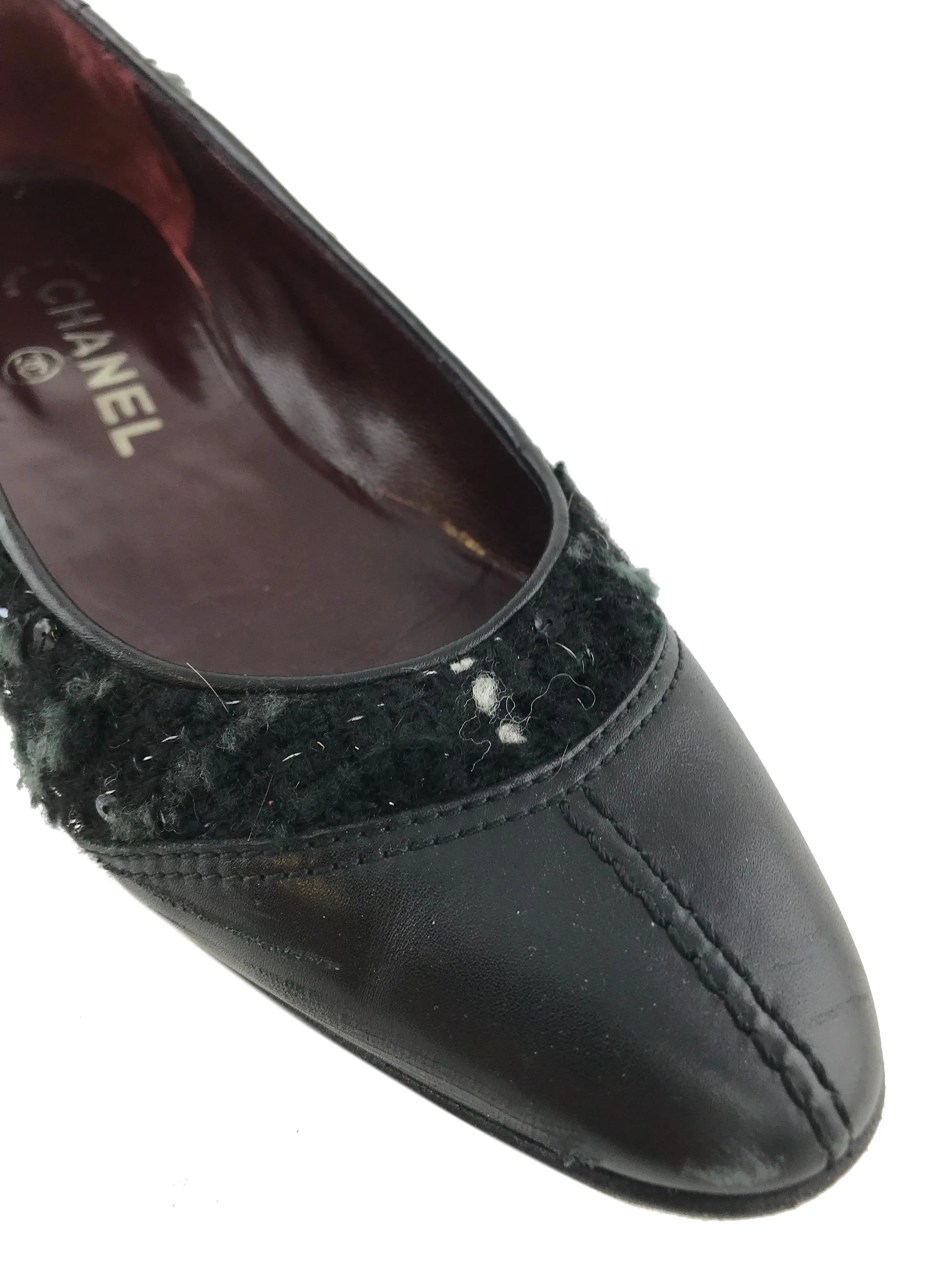 Chanel Tweed Cap Toe Ballerina Flats Size 7.5