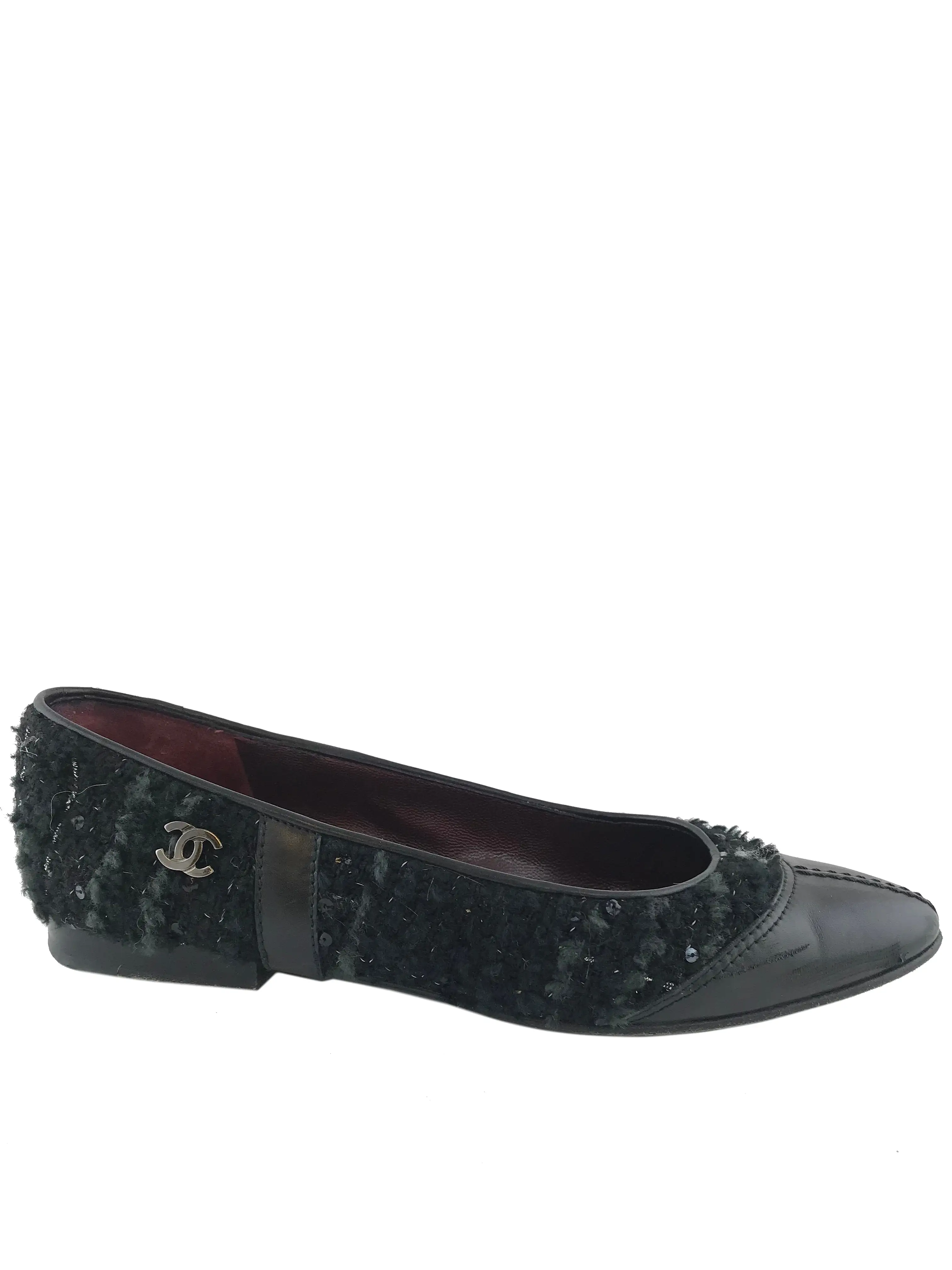 Chanel Tweed Cap Toe Ballerina Flats Size 7.5