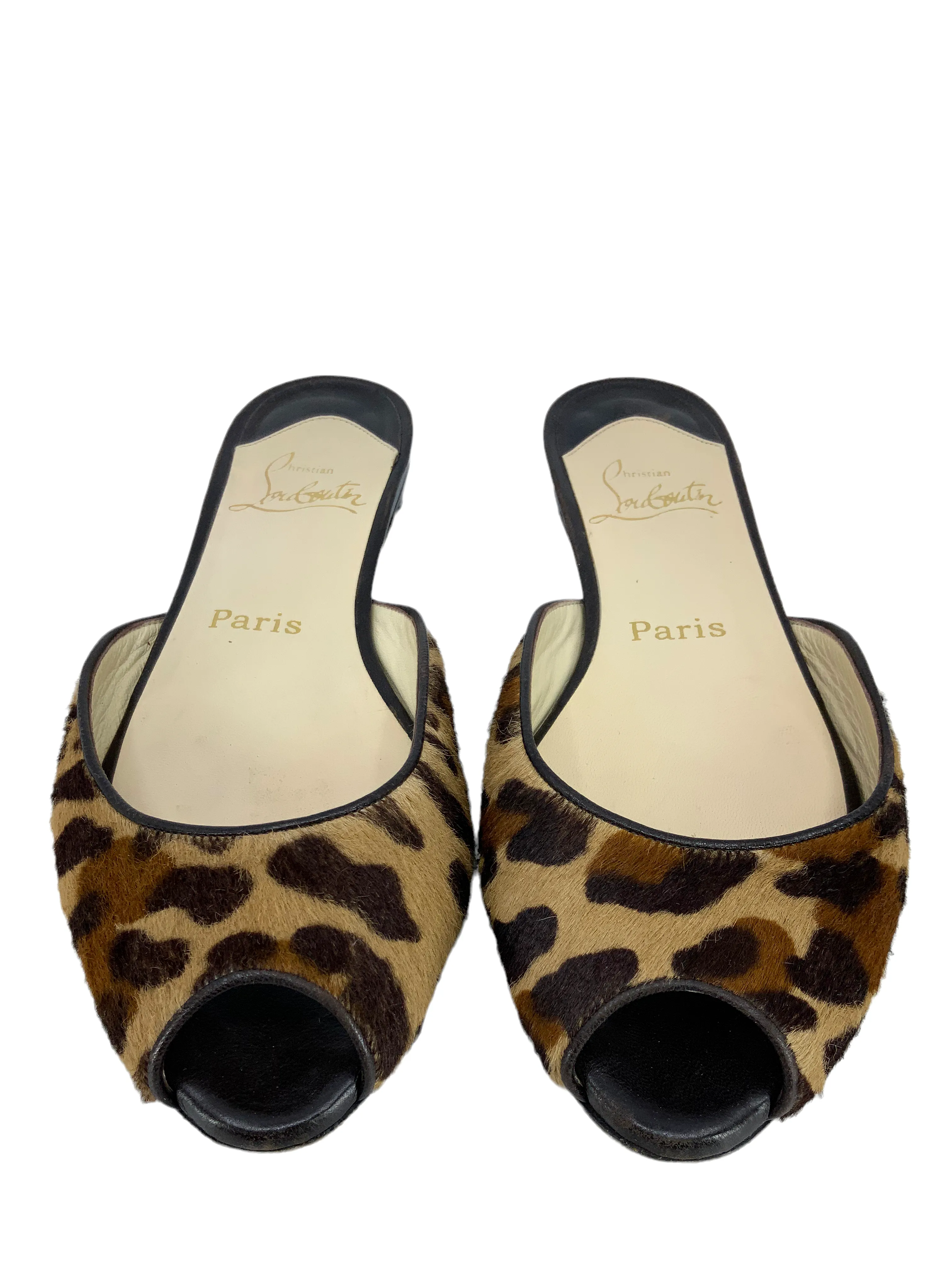 Christian Louboutin Leopard Pony Hair Peep Toe Flats Size 7.5