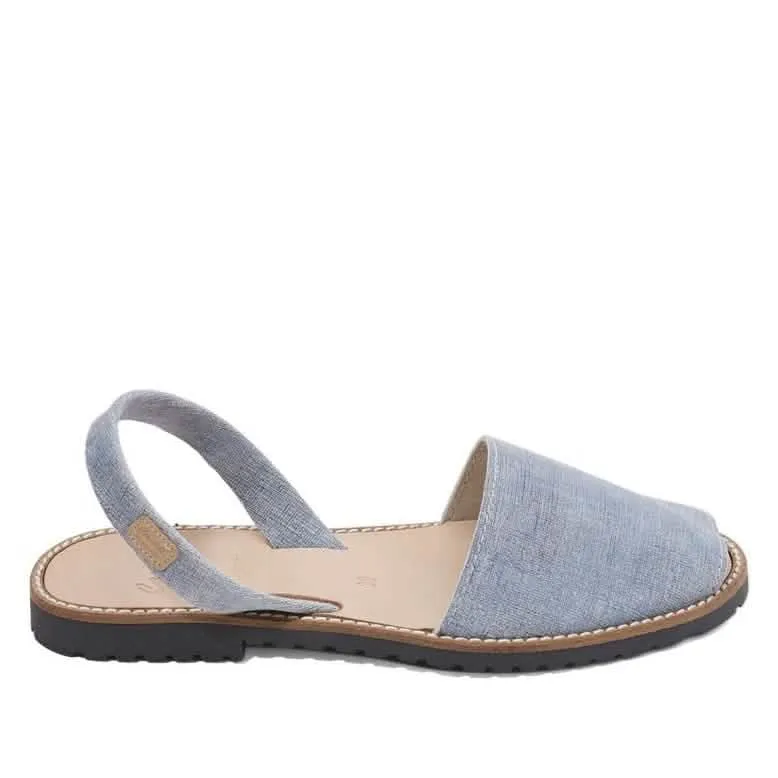 Classic Women Leather Menorcan Sandal With Open Toe - Madona 1056 Denim