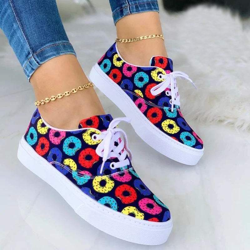 Color-Blocking Lace-up Flat Sneakers