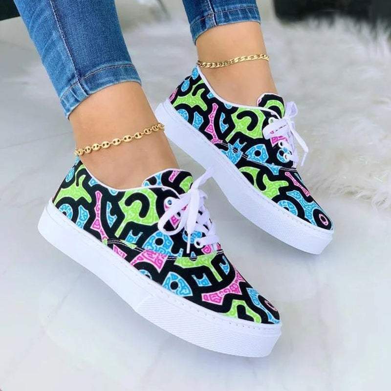 Color-Blocking Lace-up Flat Sneakers