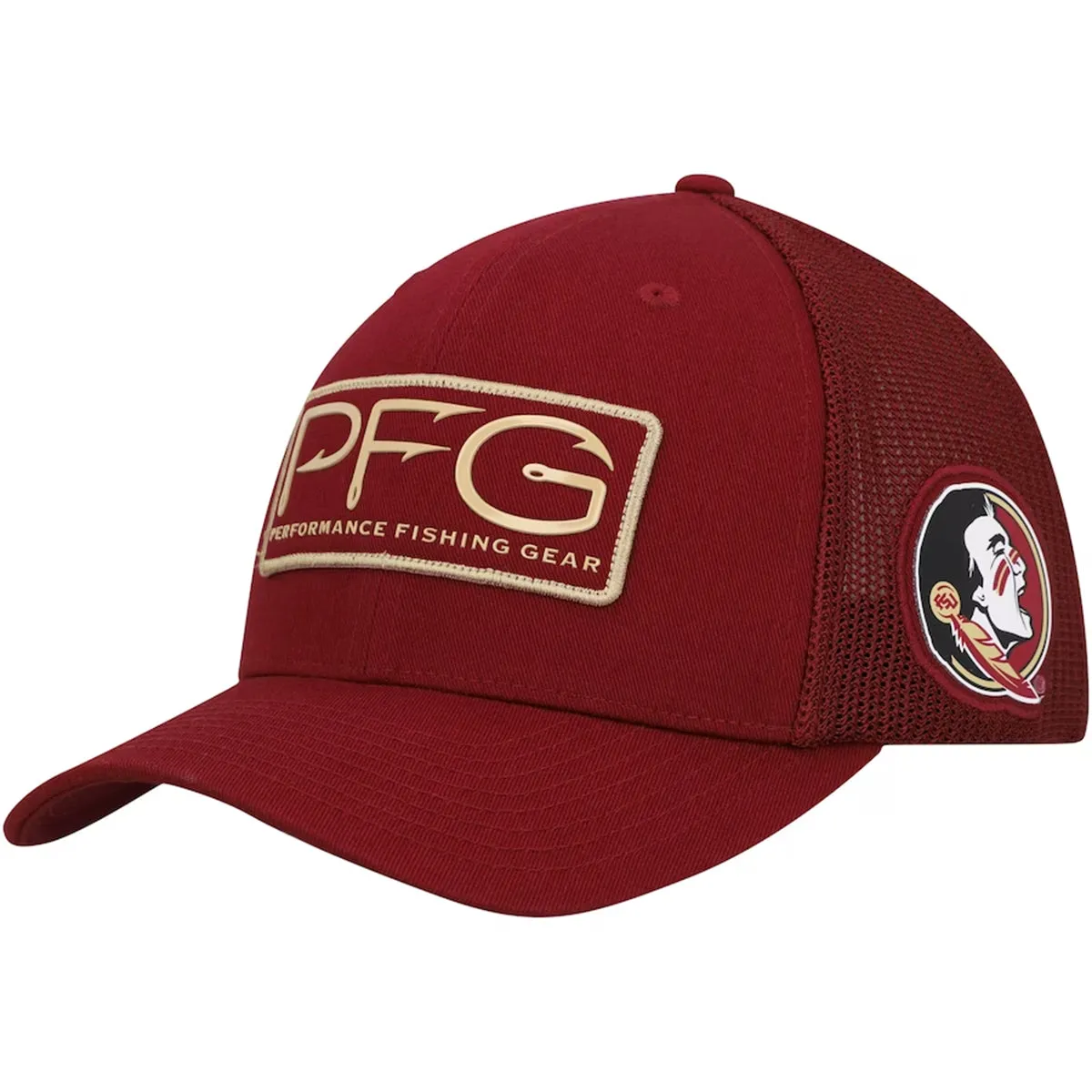 Columbia Seminole Logo PFG Mesh Hooks Ball Stretch Fit Cap - Garnet