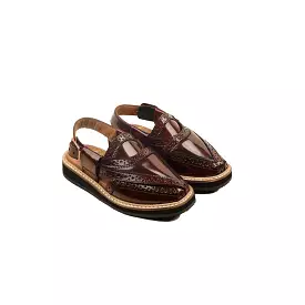 Estadio - Kid's Reddish Brown Box Leather High Shine Sandal (5-12 Years Old)