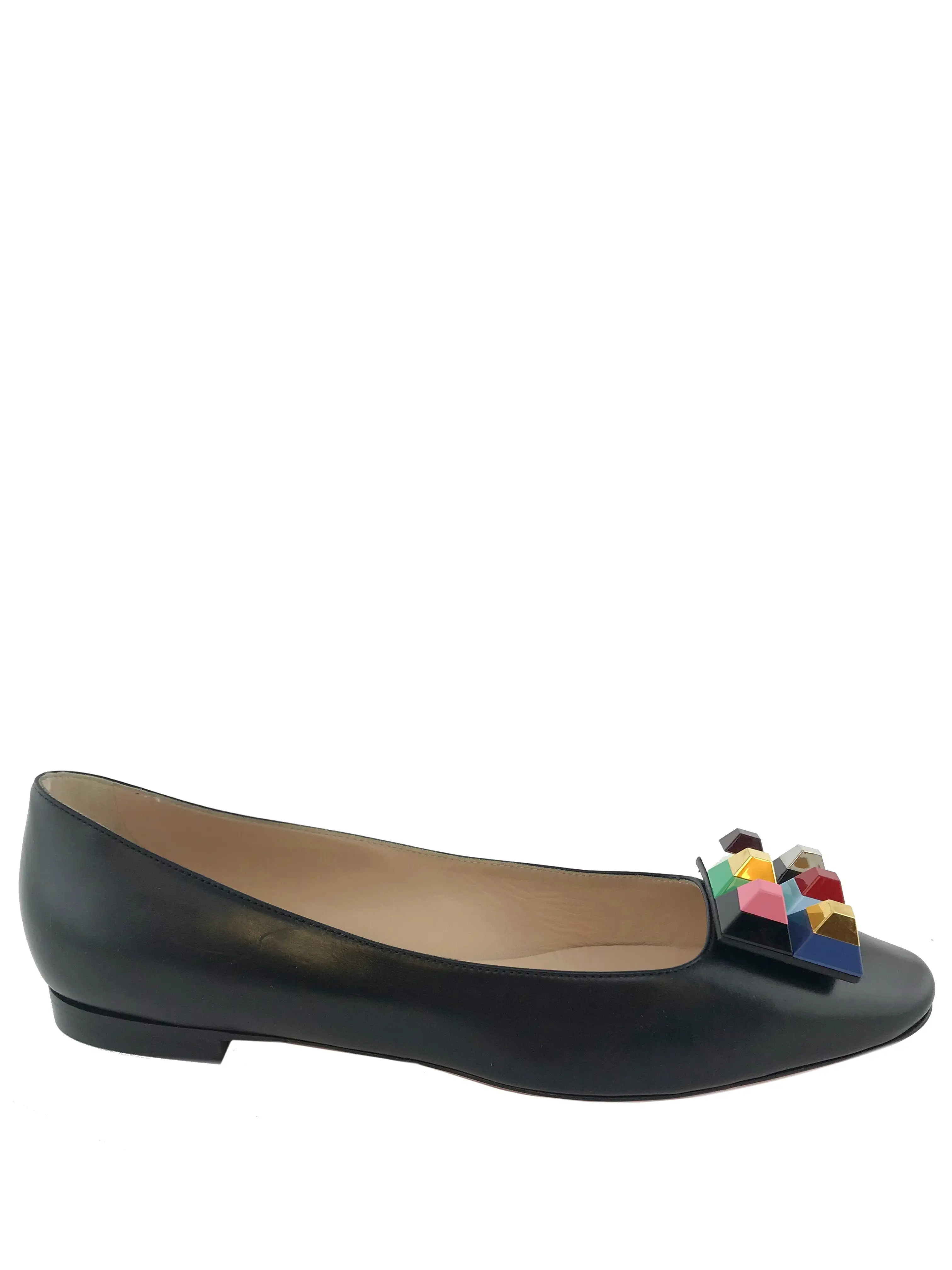 Fendi Rainbow Studded Leather Skimmer Flat Size 10