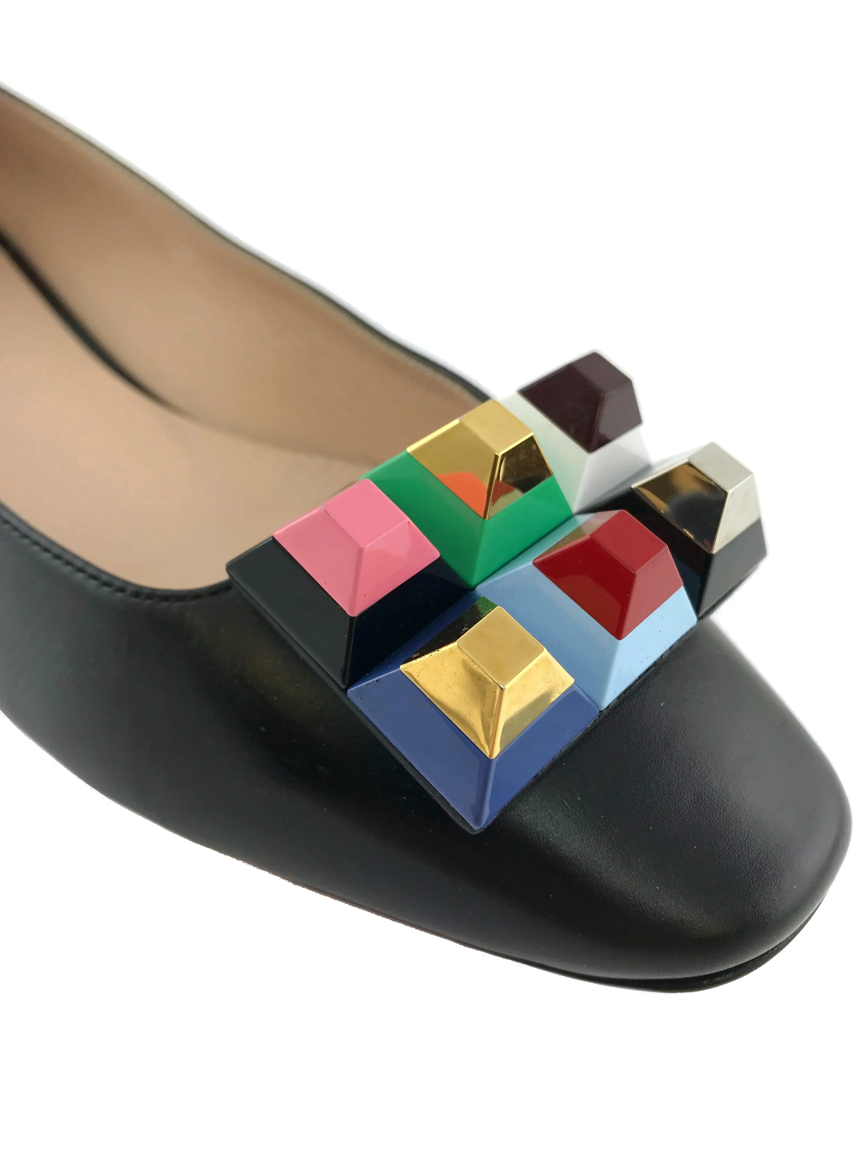 Fendi Rainbow Studded Leather Skimmer Flat Size 10