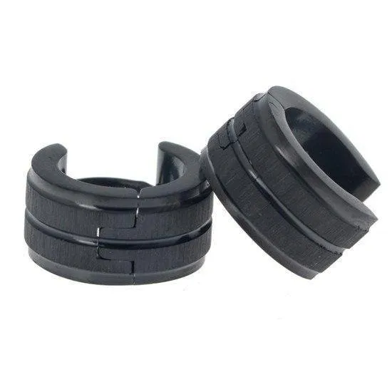 Frosted Gun Metal Black Cuff Earrings