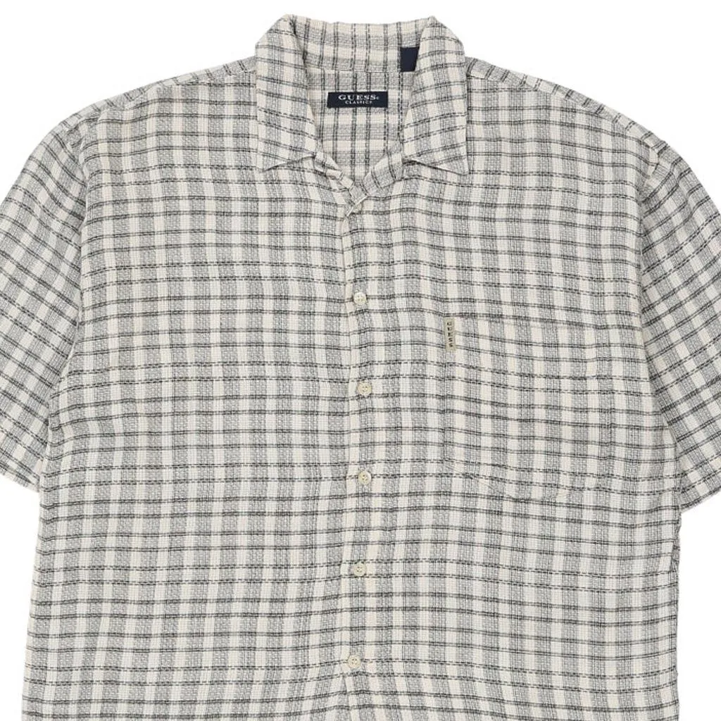 Guess Checked Short Sleeve Shirt - Medium White Cotton Blend