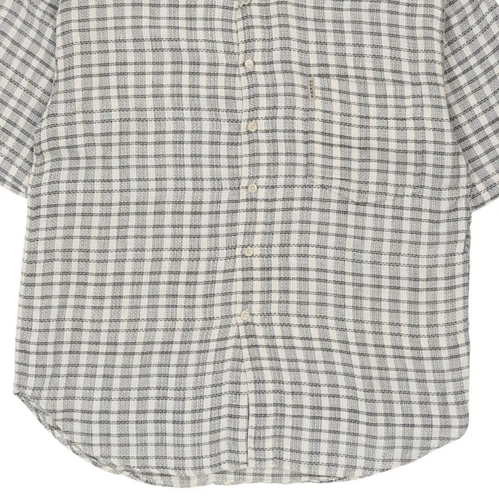 Guess Checked Short Sleeve Shirt - Medium White Cotton Blend