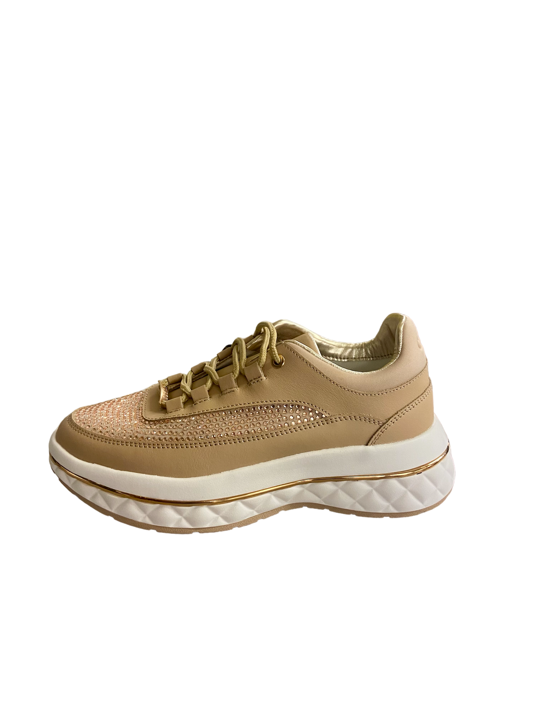 GUESS Diamante Lace Up Trainer Nude