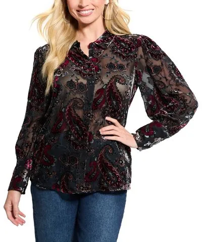 Guess Women's Regal Paisley-Embroidered Button-Front Top