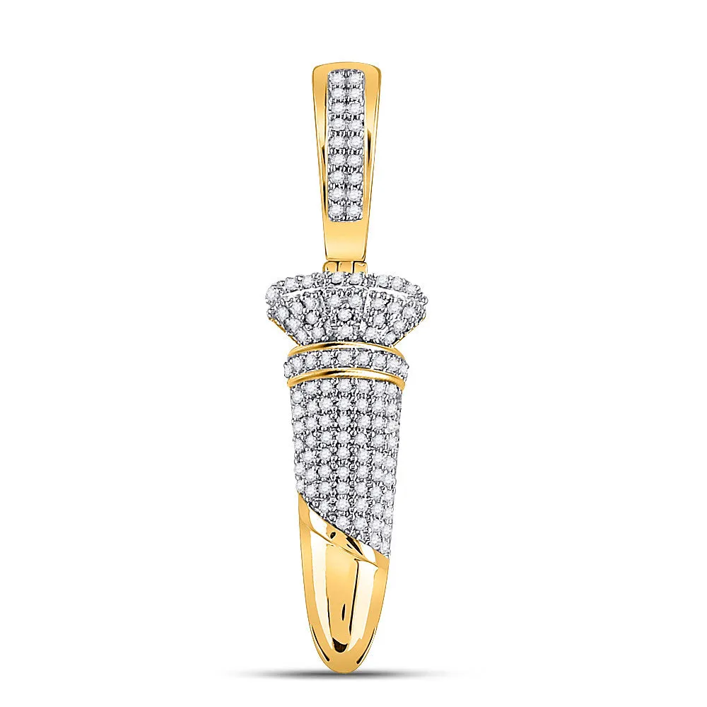 Keene Jewelers 10kt Yellow Gold Mens Round Diamond Bullet Charm Pendant 1/3 Cttw