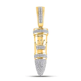 Keene Jewelers 10kt Yellow Gold Mens Round Diamond Bullet Crown Charm Pendant 1/2 Cttw