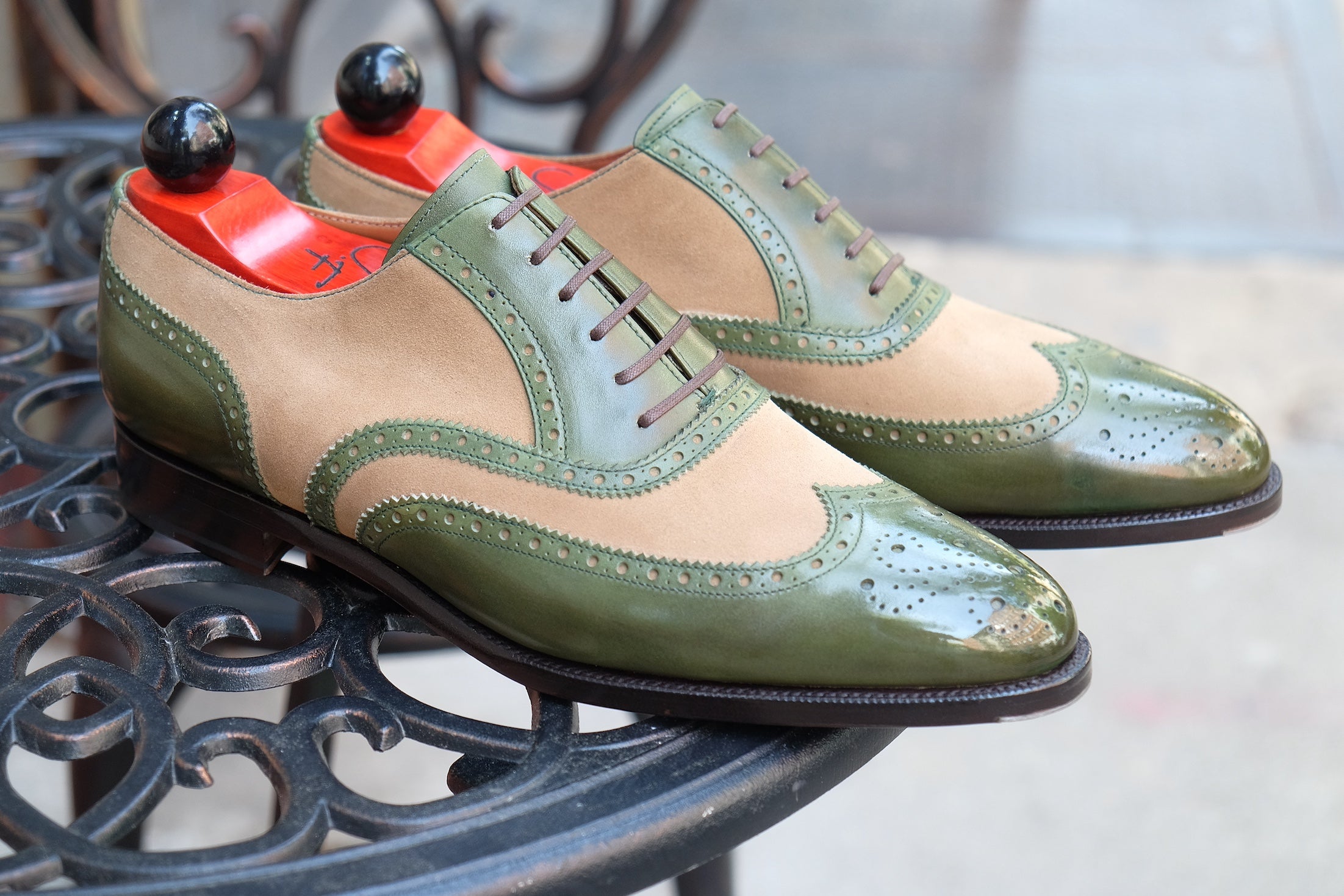 Kitsap - MTO - Avocado Calf / Oatmeal Suede - TMG Last - Single Leather Sole - Heart Medallion