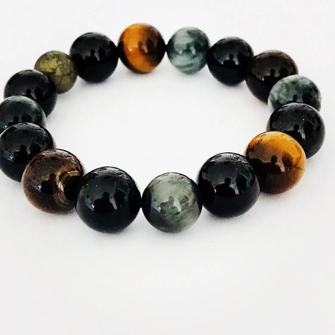 Luxury Tigereye, Hawk’s Eye & Black Tourmaline Men Bracelet