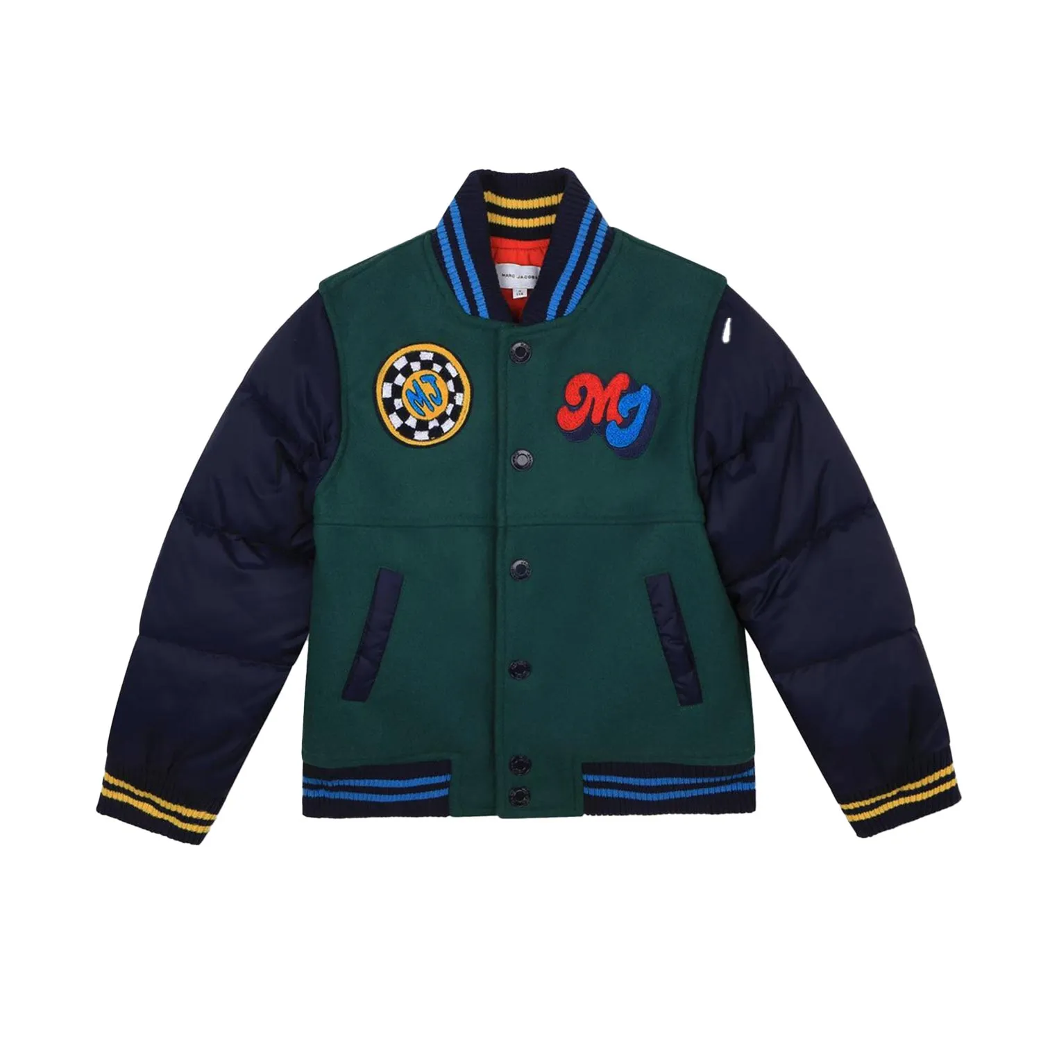 Marc Jacobs Green And Blue Mj Varsity Jacket For Kids