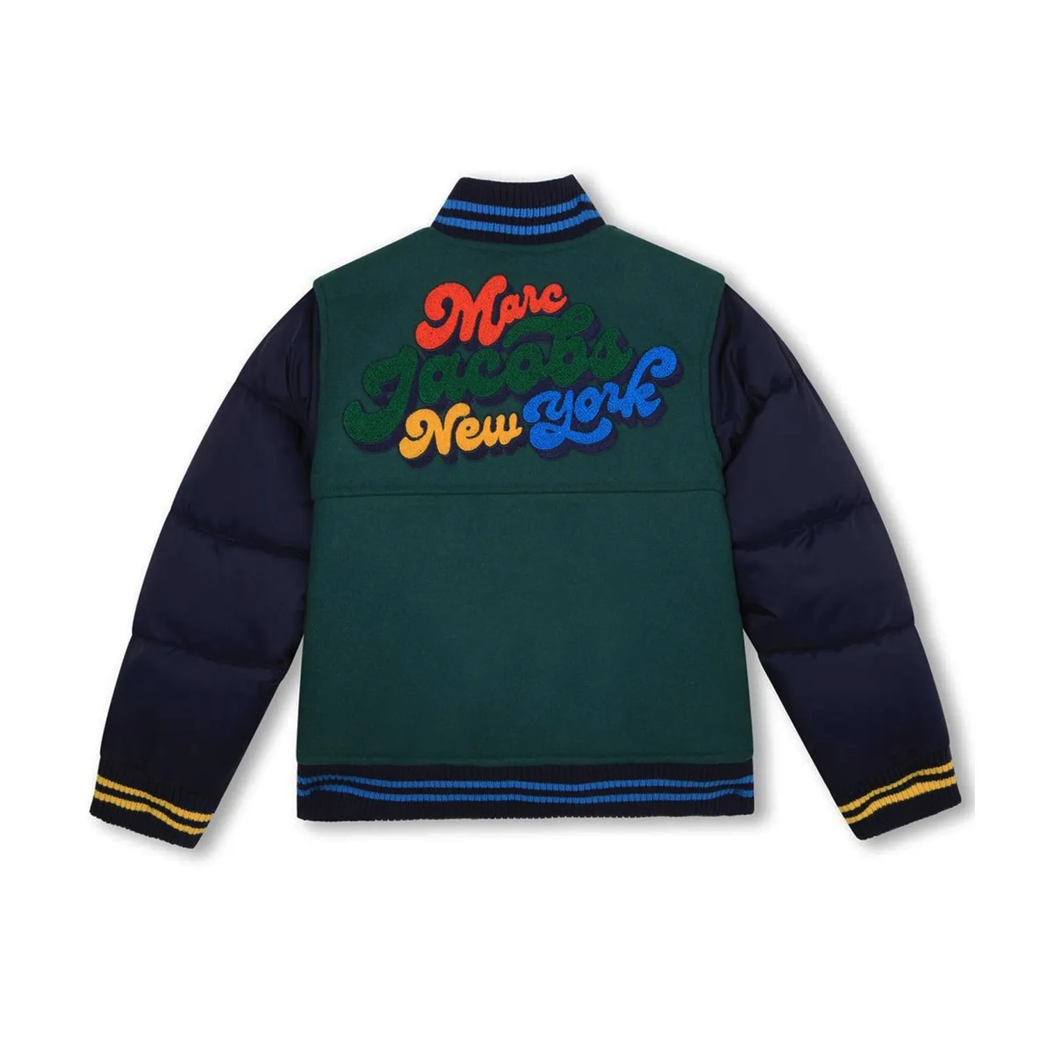 Marc Jacobs Green And Blue Mj Varsity Jacket For Kids