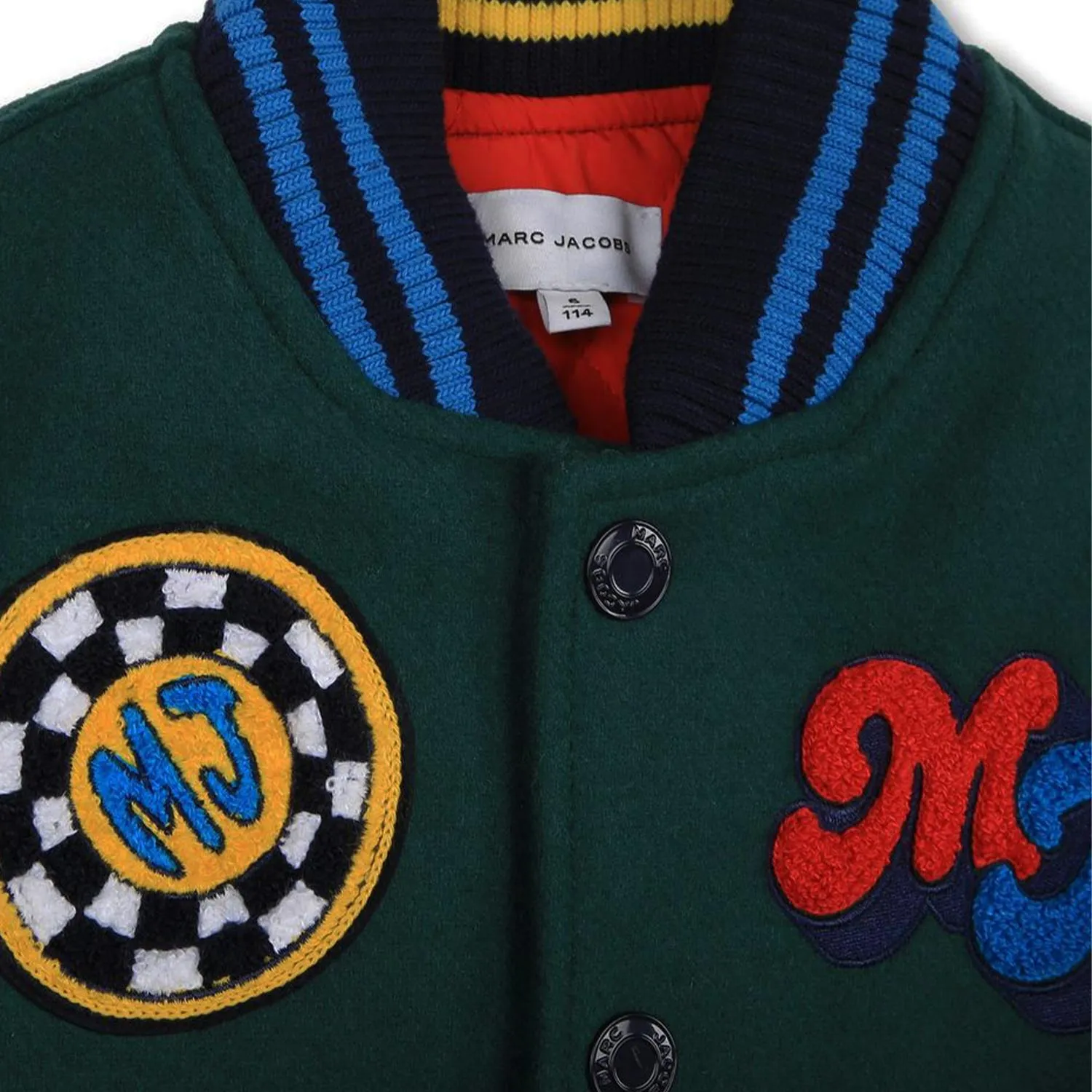 Marc Jacobs Green And Blue Mj Varsity Jacket For Kids