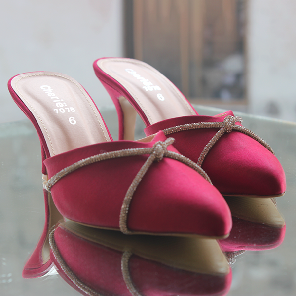 Maroon Fancy Heel Slippers for Women