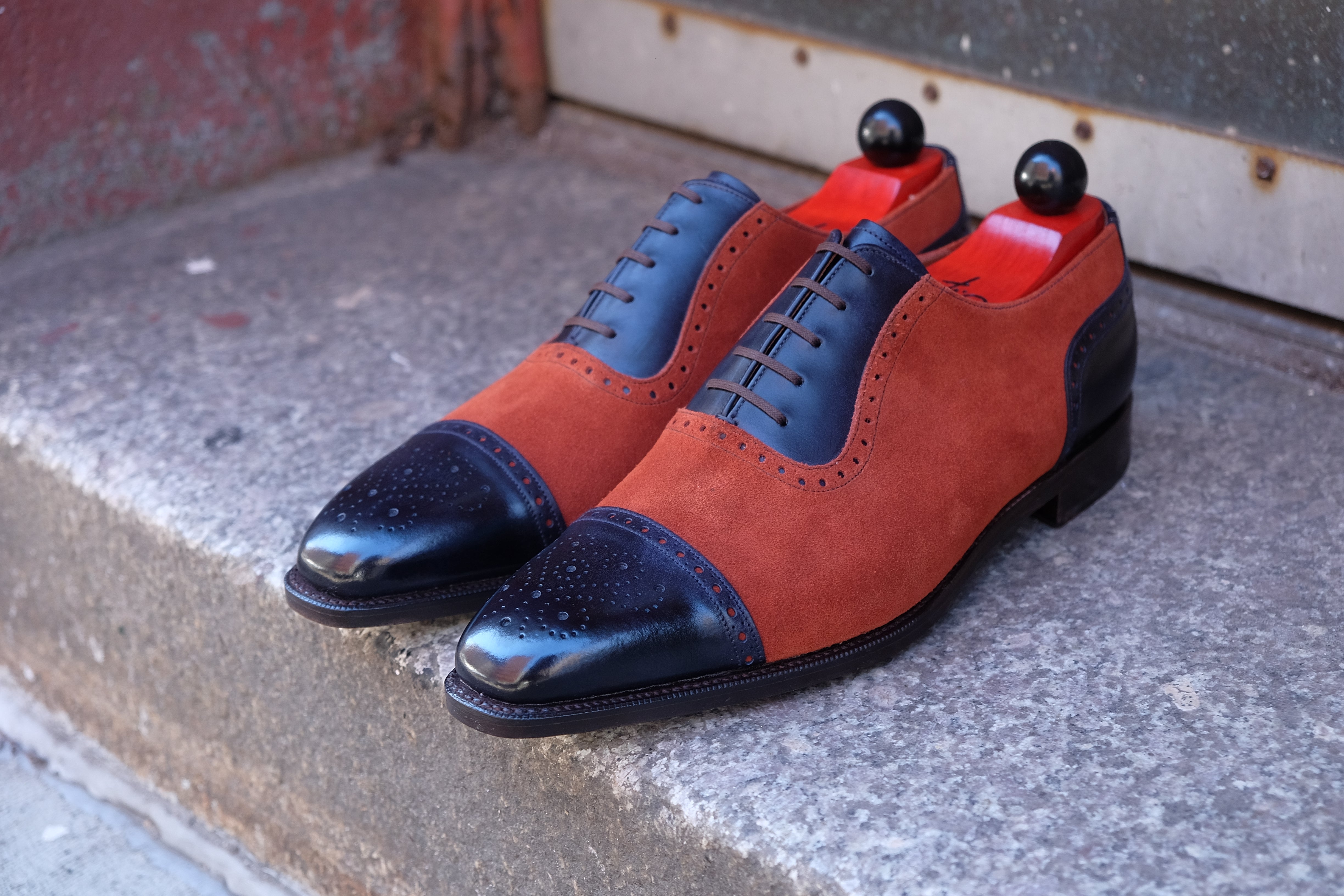 Mathew - MTO - Navy Museum Calf / Rust Suede - LPB Last - Single Leather Sole