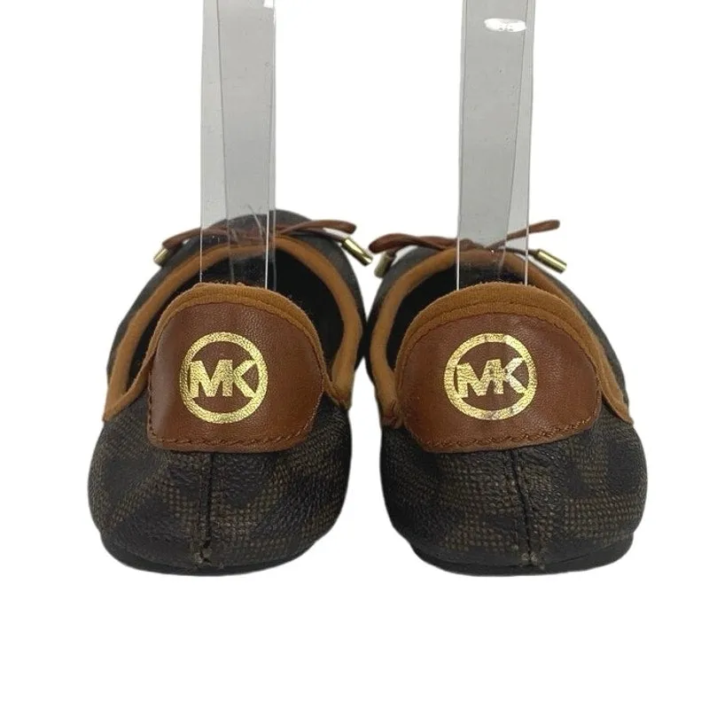 Michael Kors Brown City-Logo Print Bow Accent Slip On Ballerina Comfort Flats 6