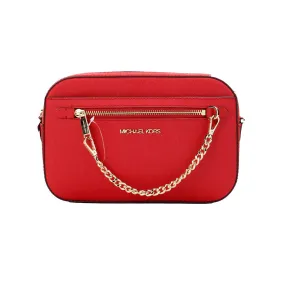 Michael Kors Jet Set Large East West Bright Red Leather Zip Chain Crossbody Bag